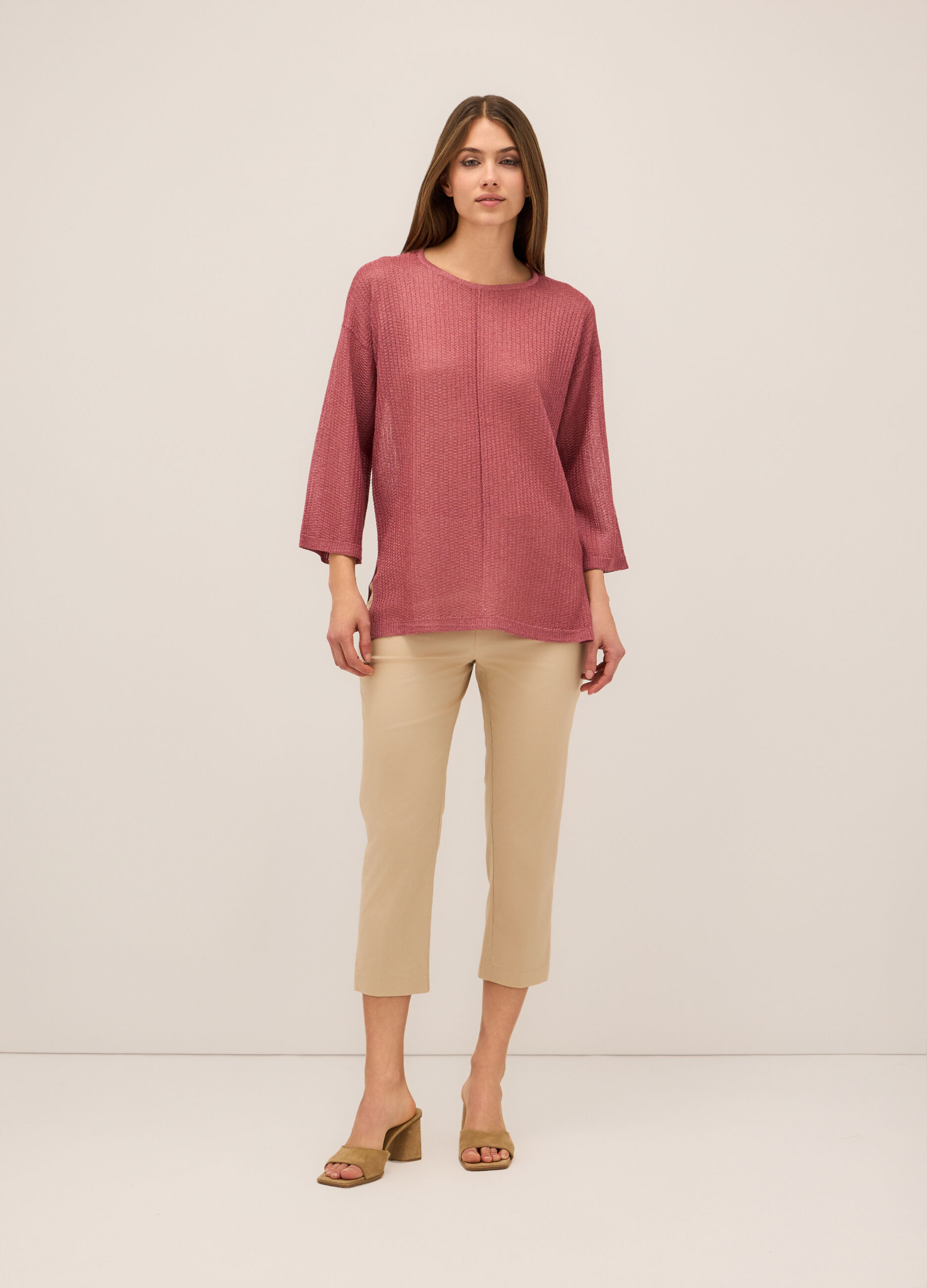 Pantaloni capri in twill di cotone stretch donna