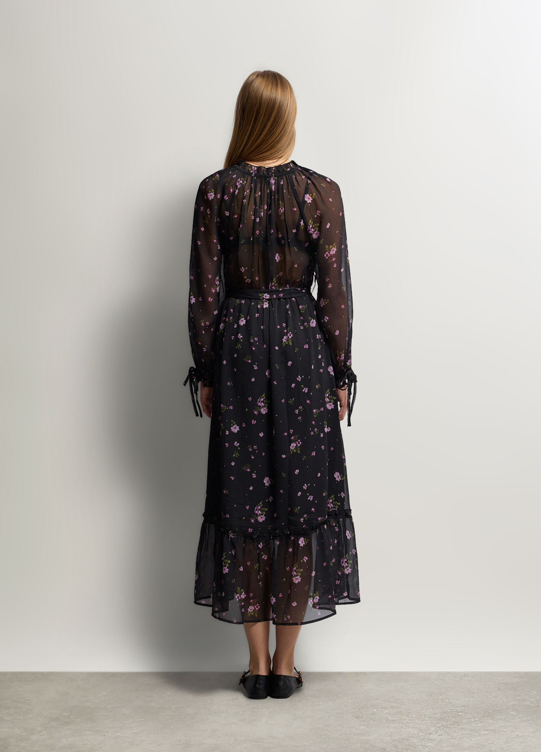 Abito lungo a balze in chiffon donna_1