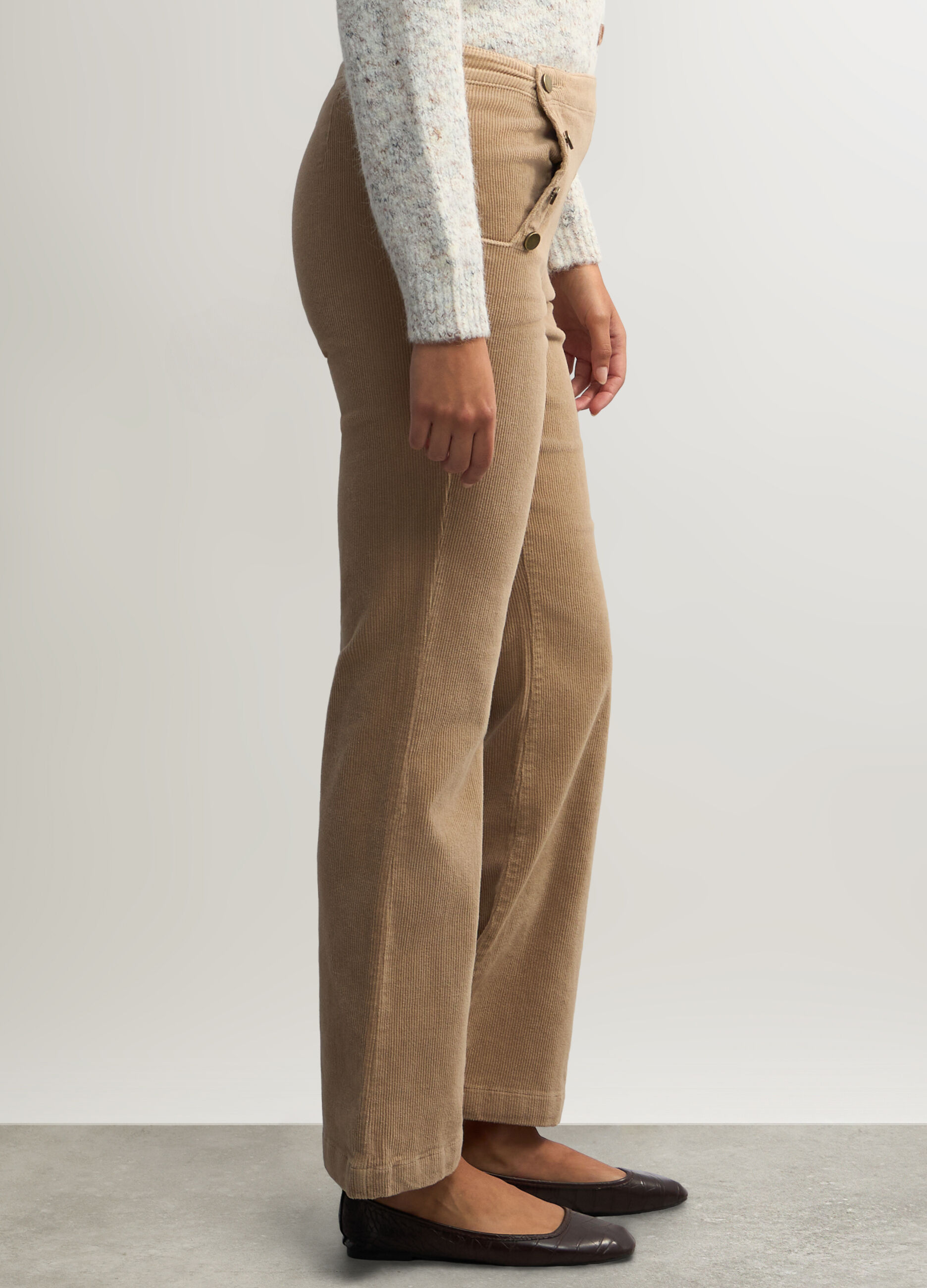 Pantaloni Wide Leg in velluto a coste di cotone stretch donna _1