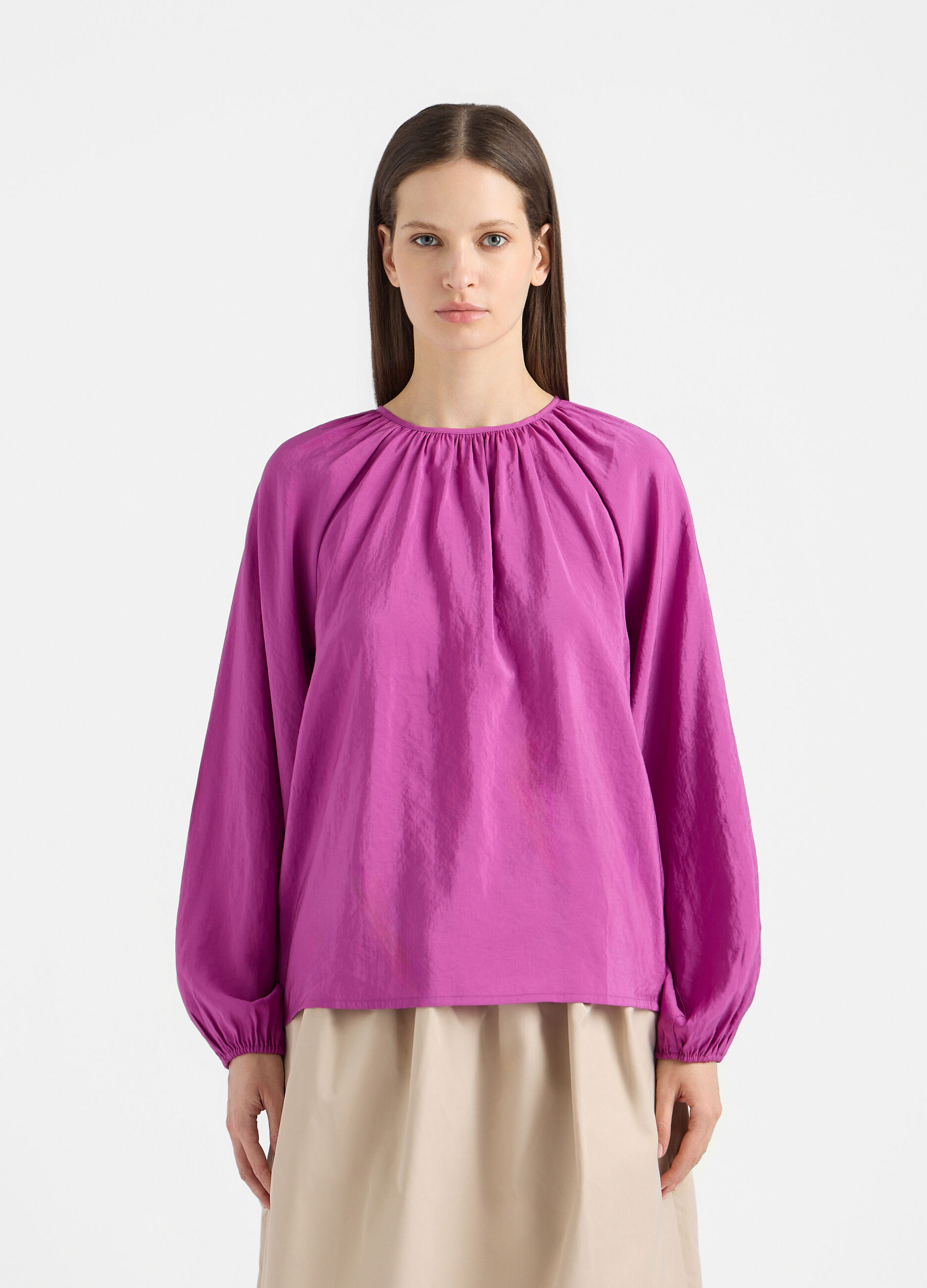 Blusa Fit Over con scollo rotondo misto modal donna_1