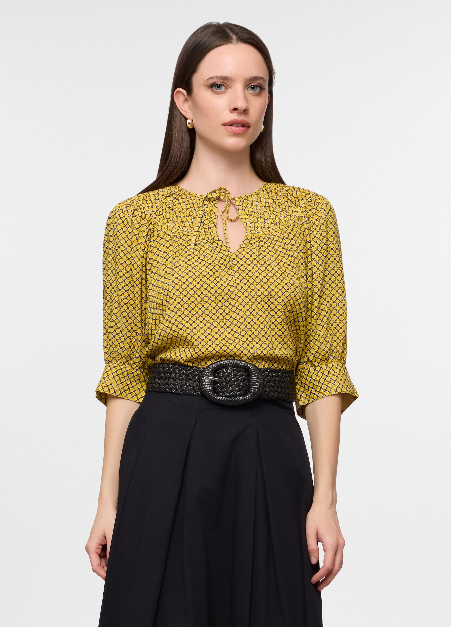 Blusa regular fit con scollo rotondo in pura viscosa donna_0