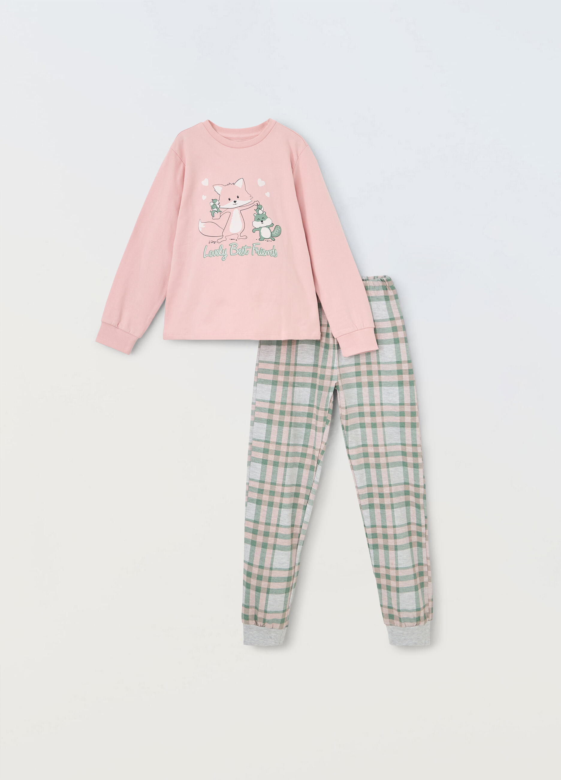 Set pigiama lungo in puro cotone bambina_0