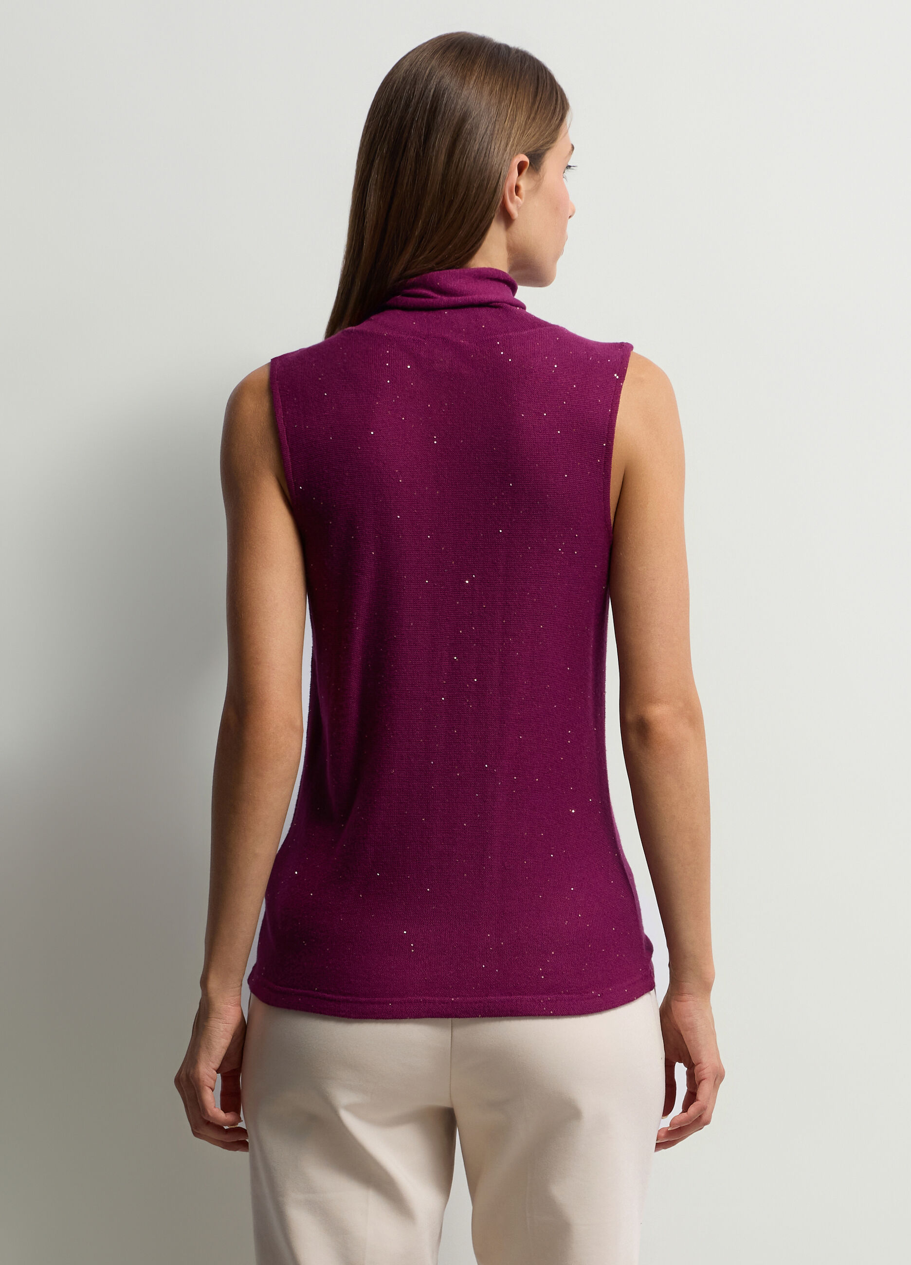 Top con nodo su scollo in maglia rasata donna_1