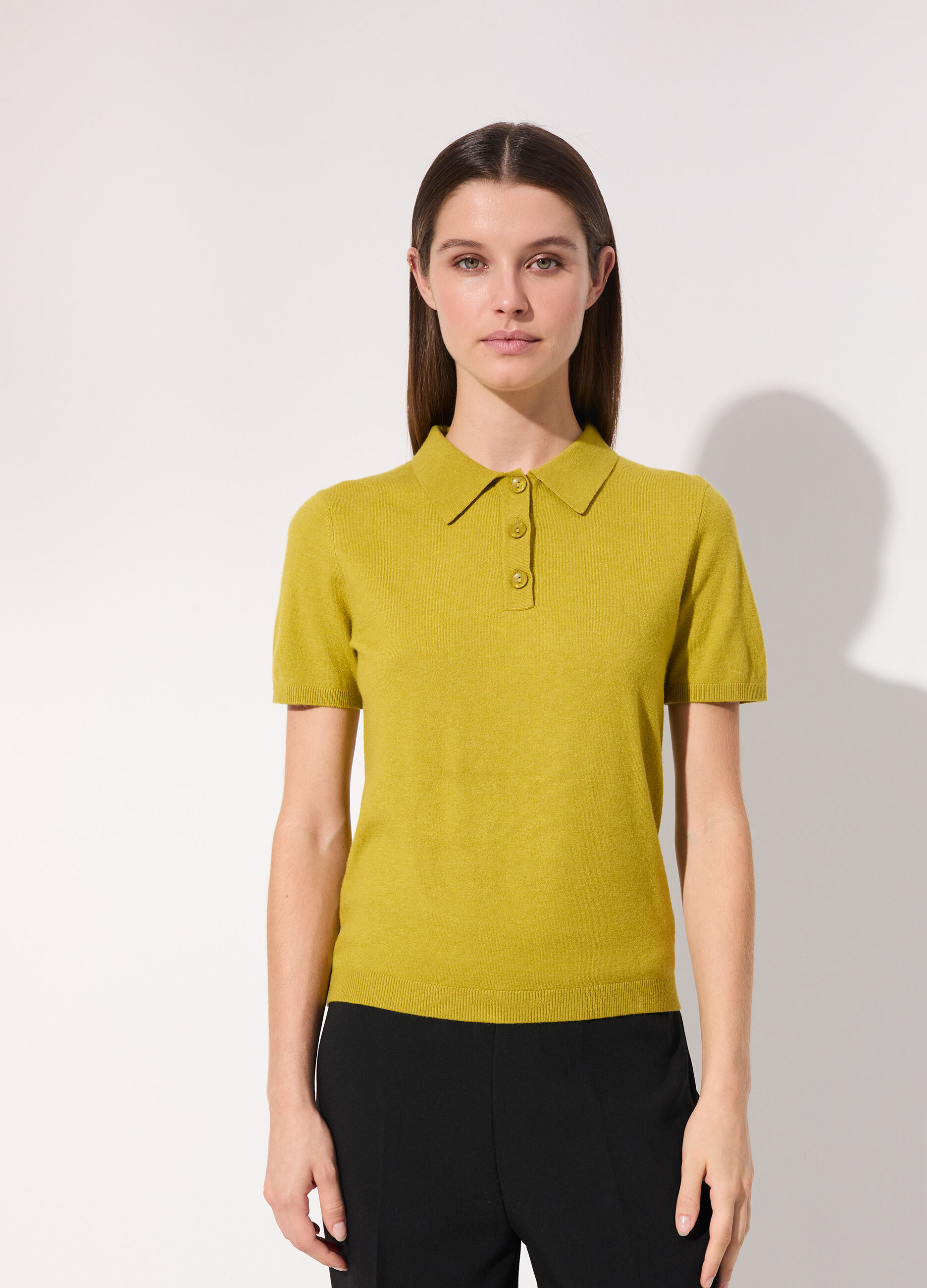 Polo in tricot misto cashmere a maniche corte donna_1