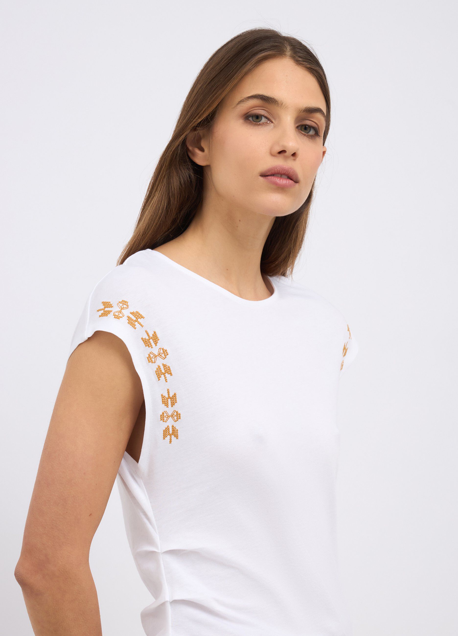 T-shirt smanicata in puro cotone donna_2