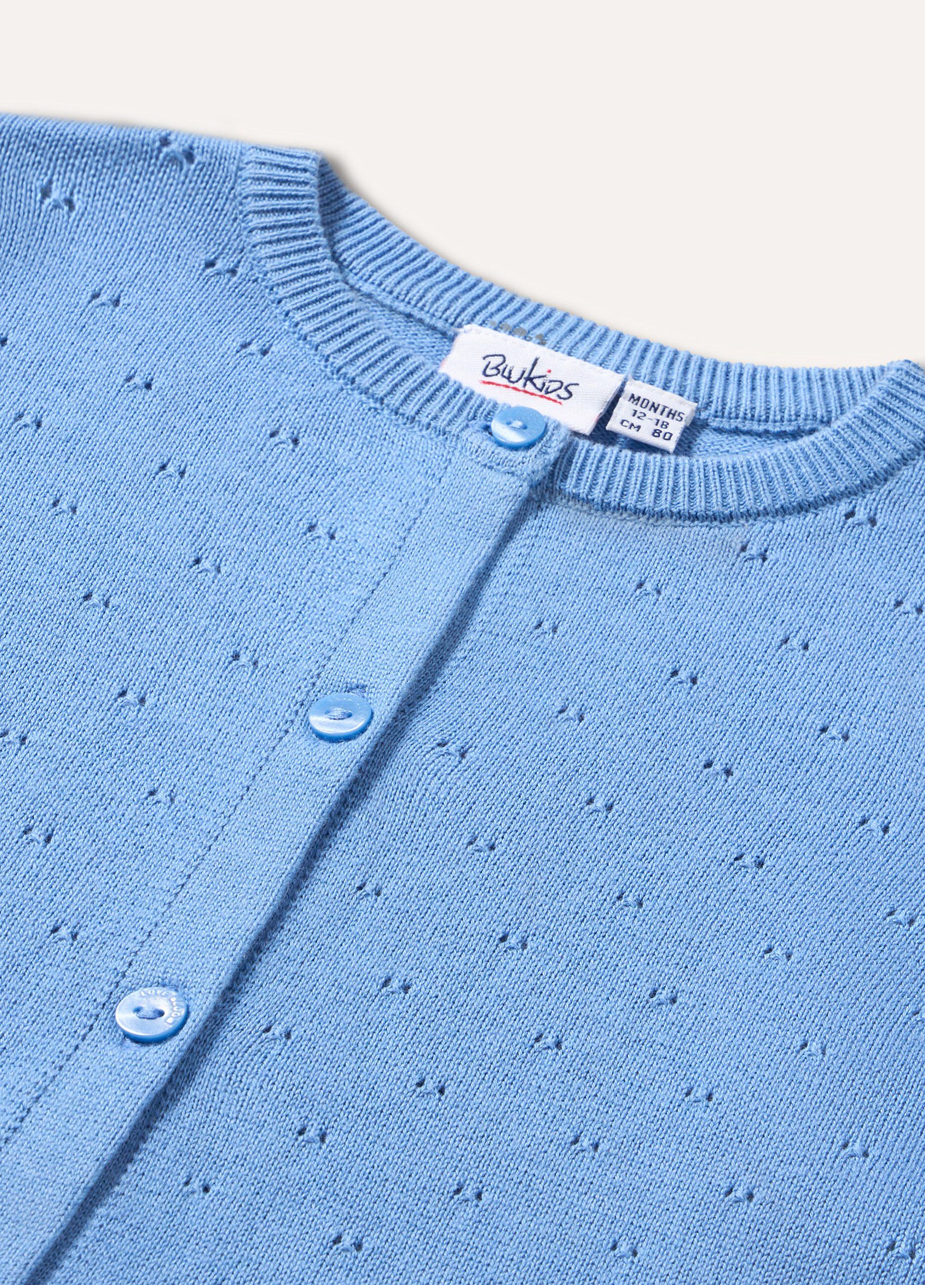 Cardigan in puro cotone con lavorazione traforata neonata_1