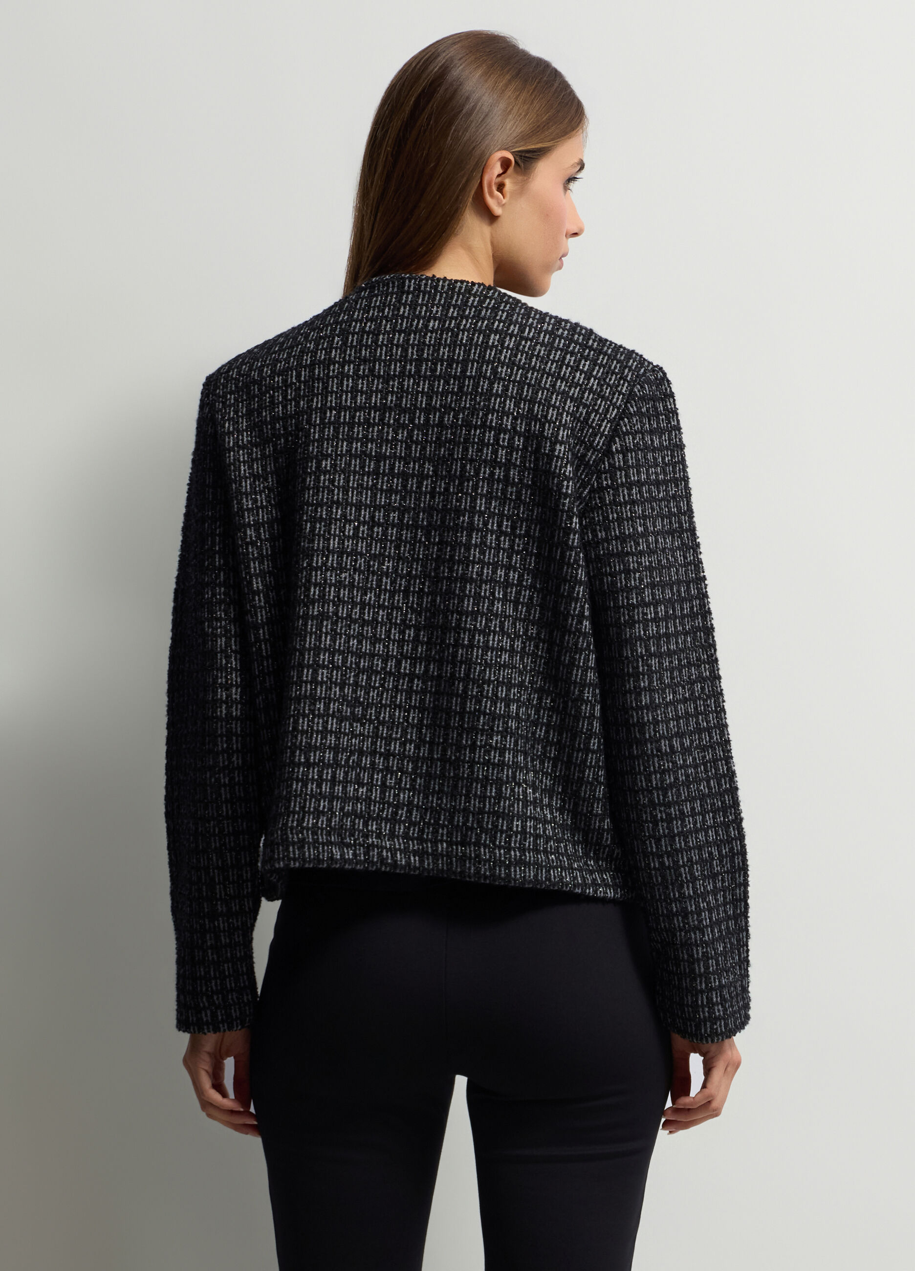 Giacca girocollo jacquard in tweed donna_1