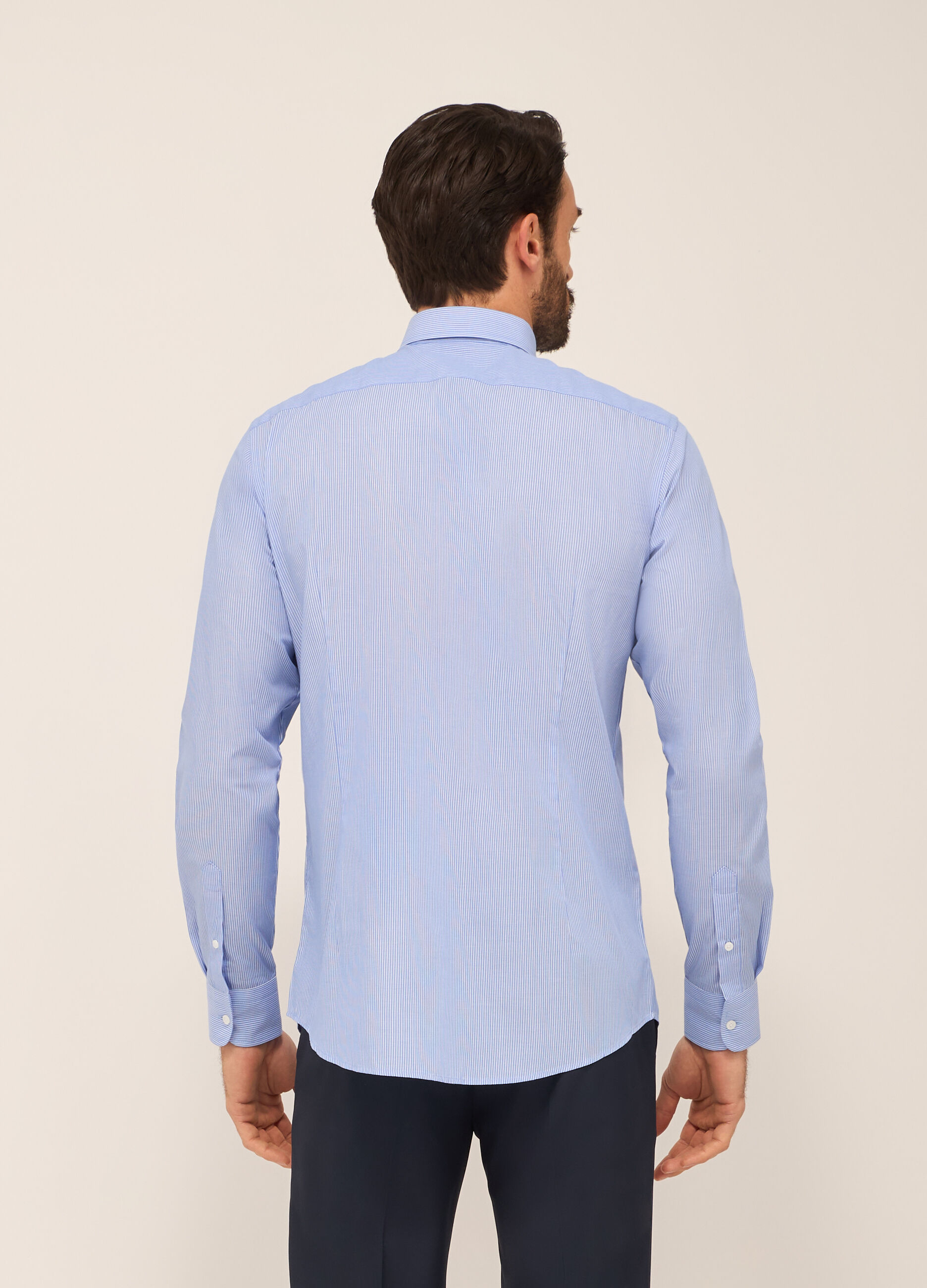 Camicia slim fit in misto cotone a righe uomo_1