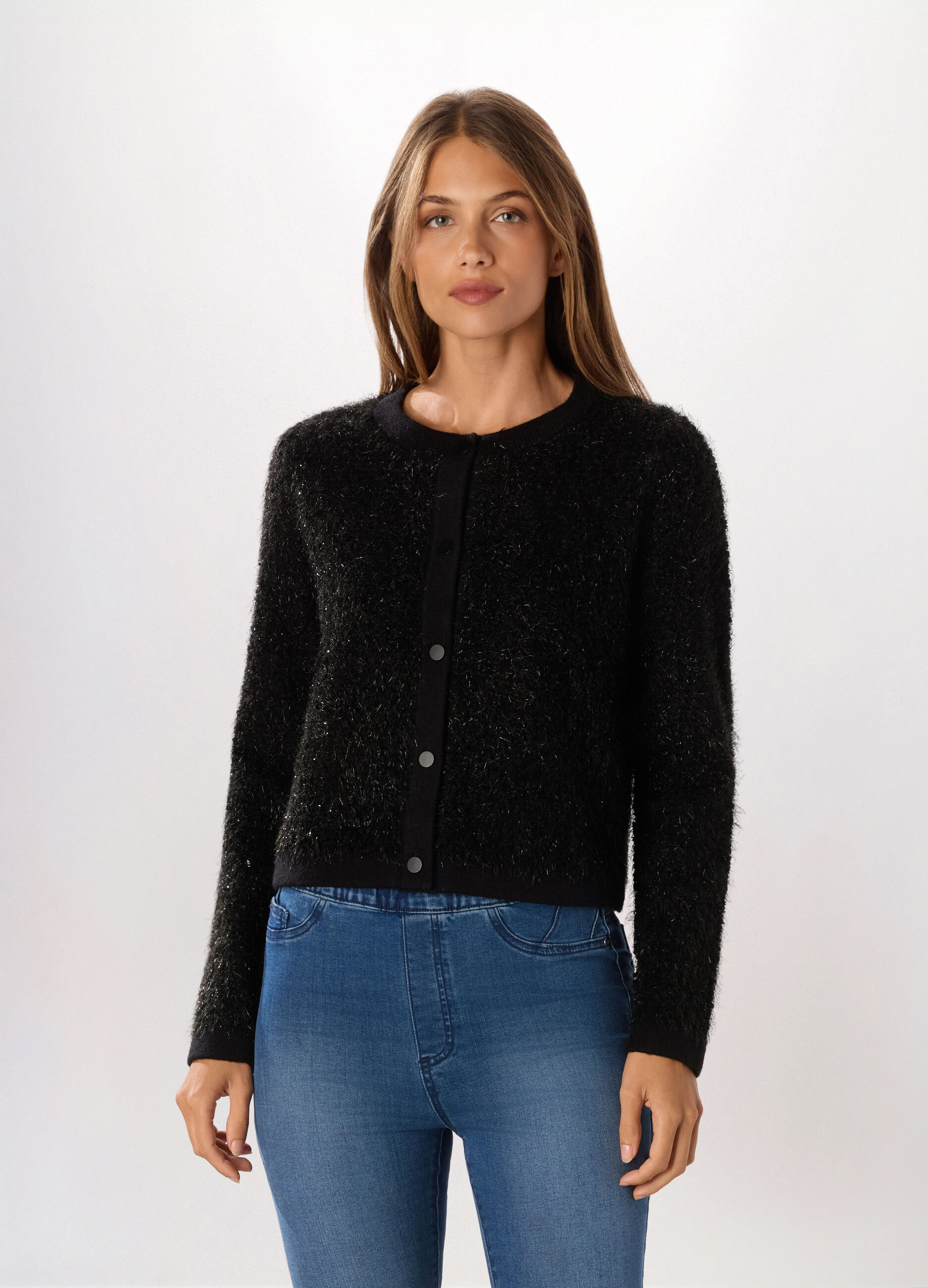 Cardigan tricot con filo lurex donna_0