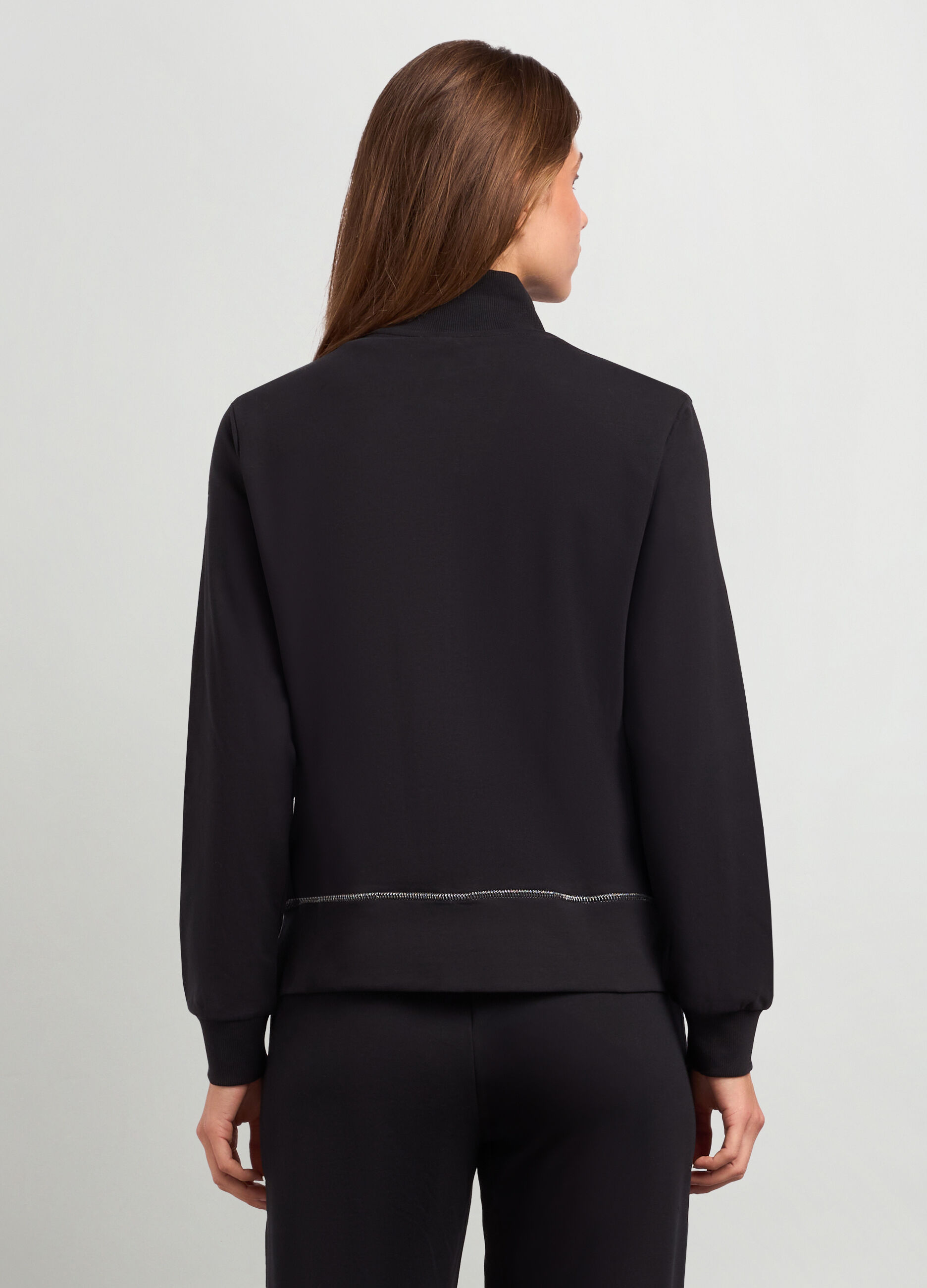 Felpa full zip a collo alto in cotone donna_1