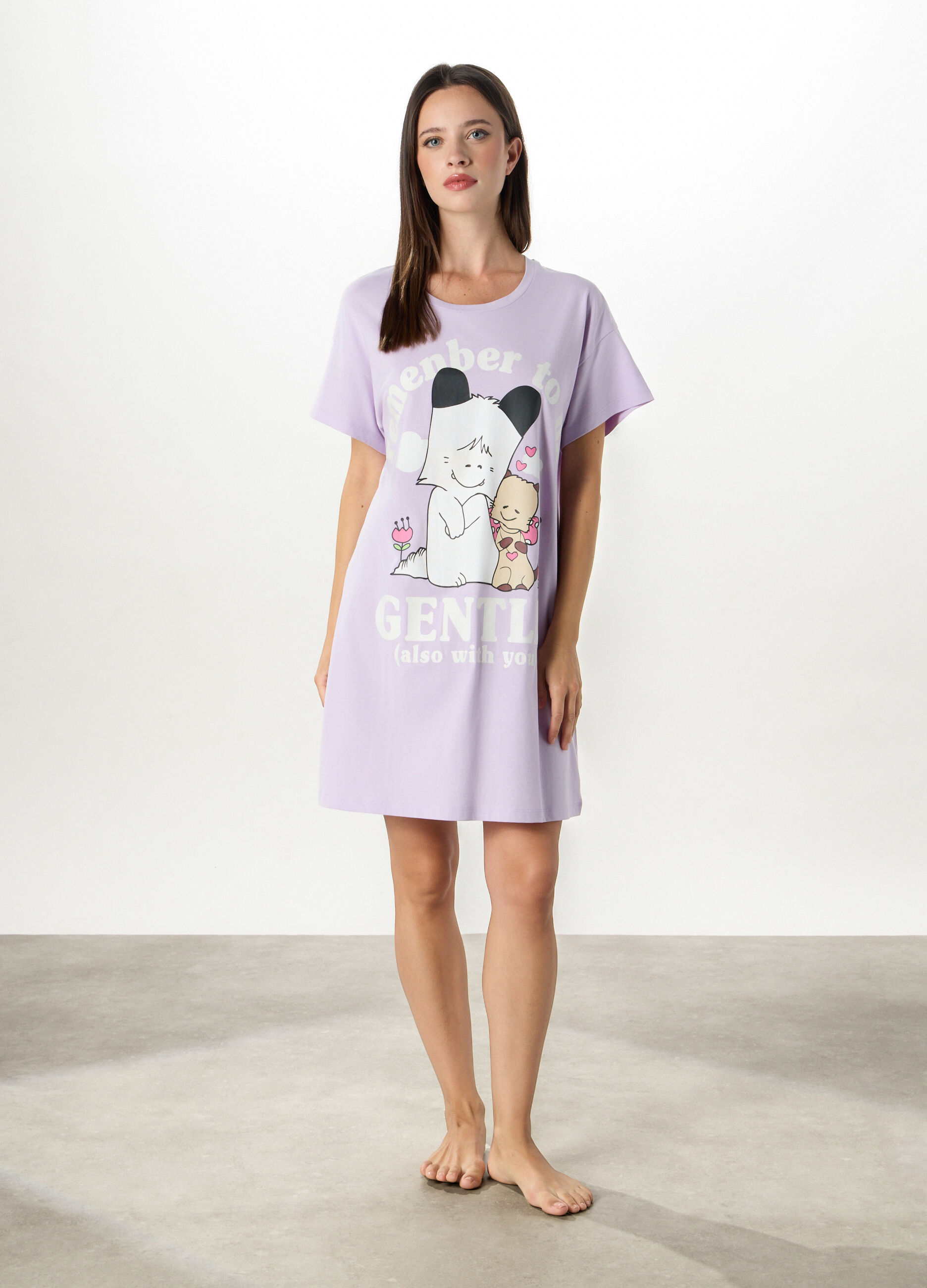 Camicia da notte maxi t-shirt in puro cotone donna_0