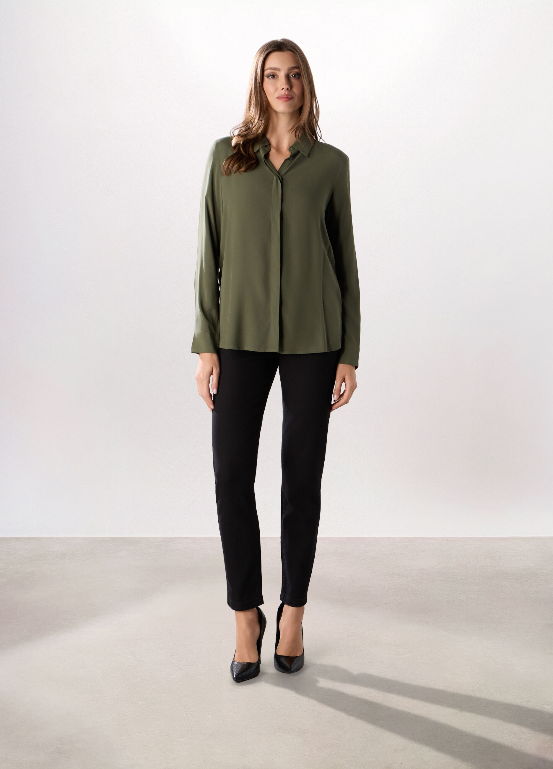 Pantaloni in denim misto cotone donna_0