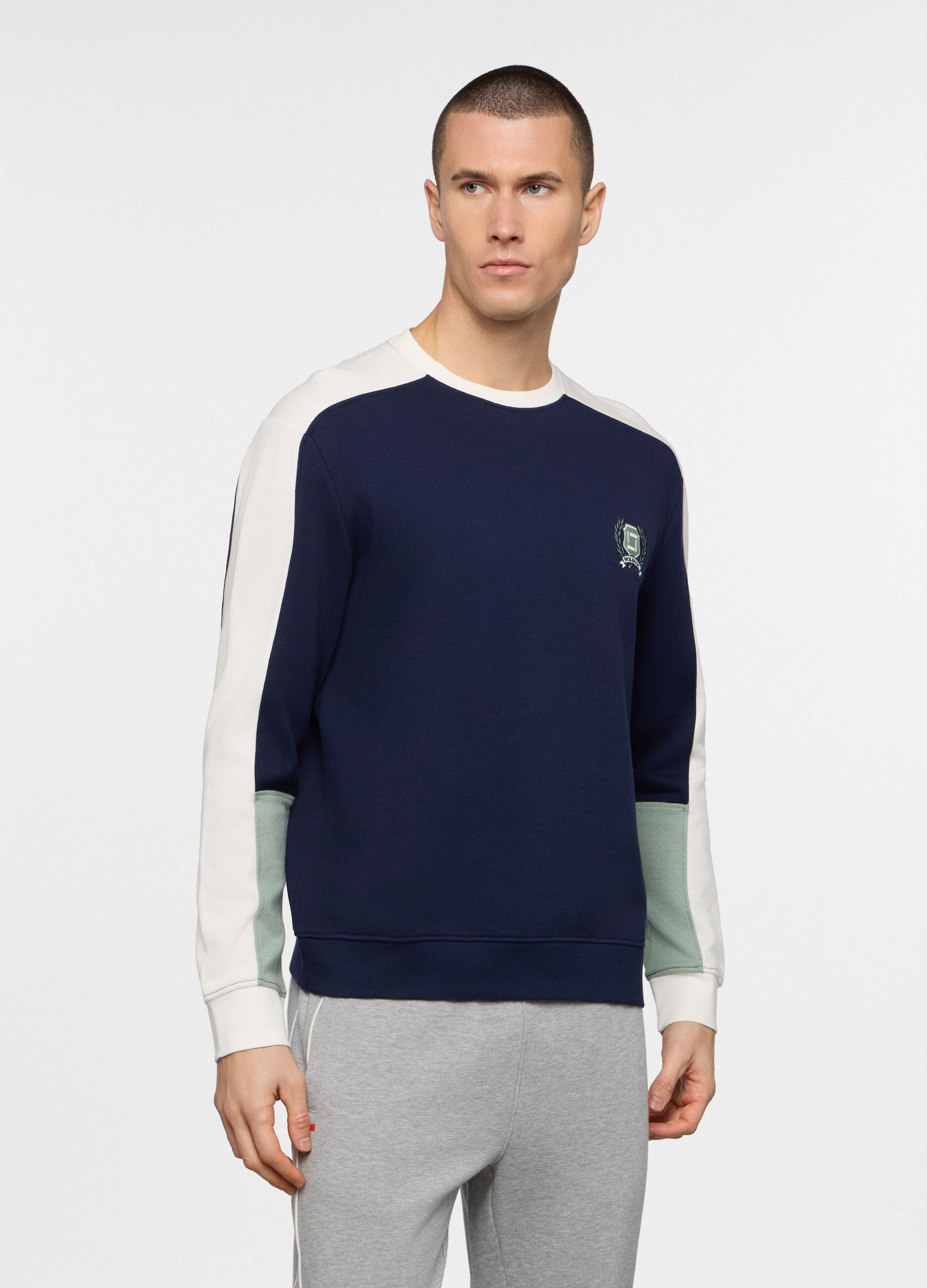 Felpa girocollo in cotone color block uomo_0