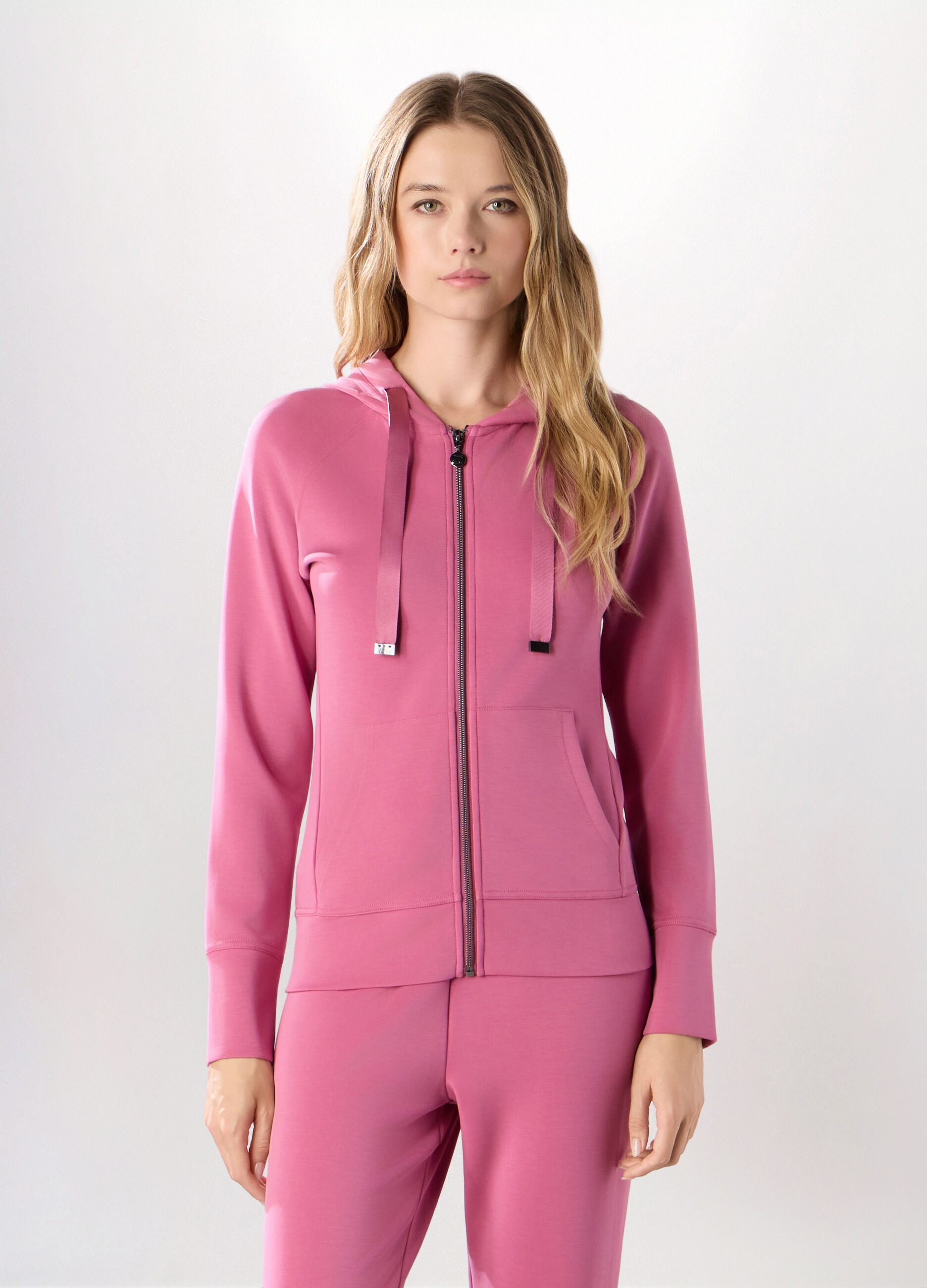 Felpa in jersey stretch con cappuccio donna_0