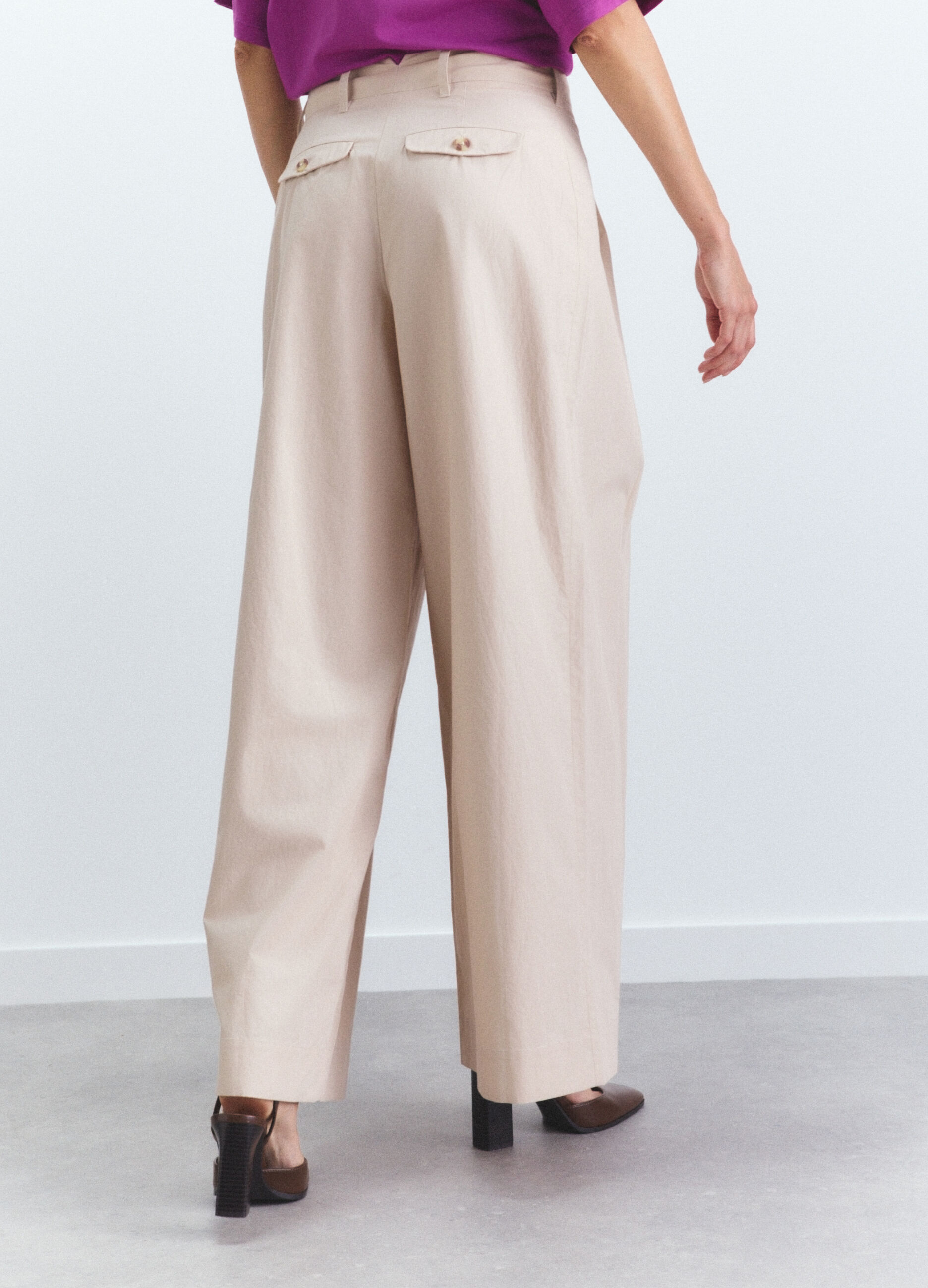 Pantaloni Fit Regular in popeline di puro cotone donna_3
