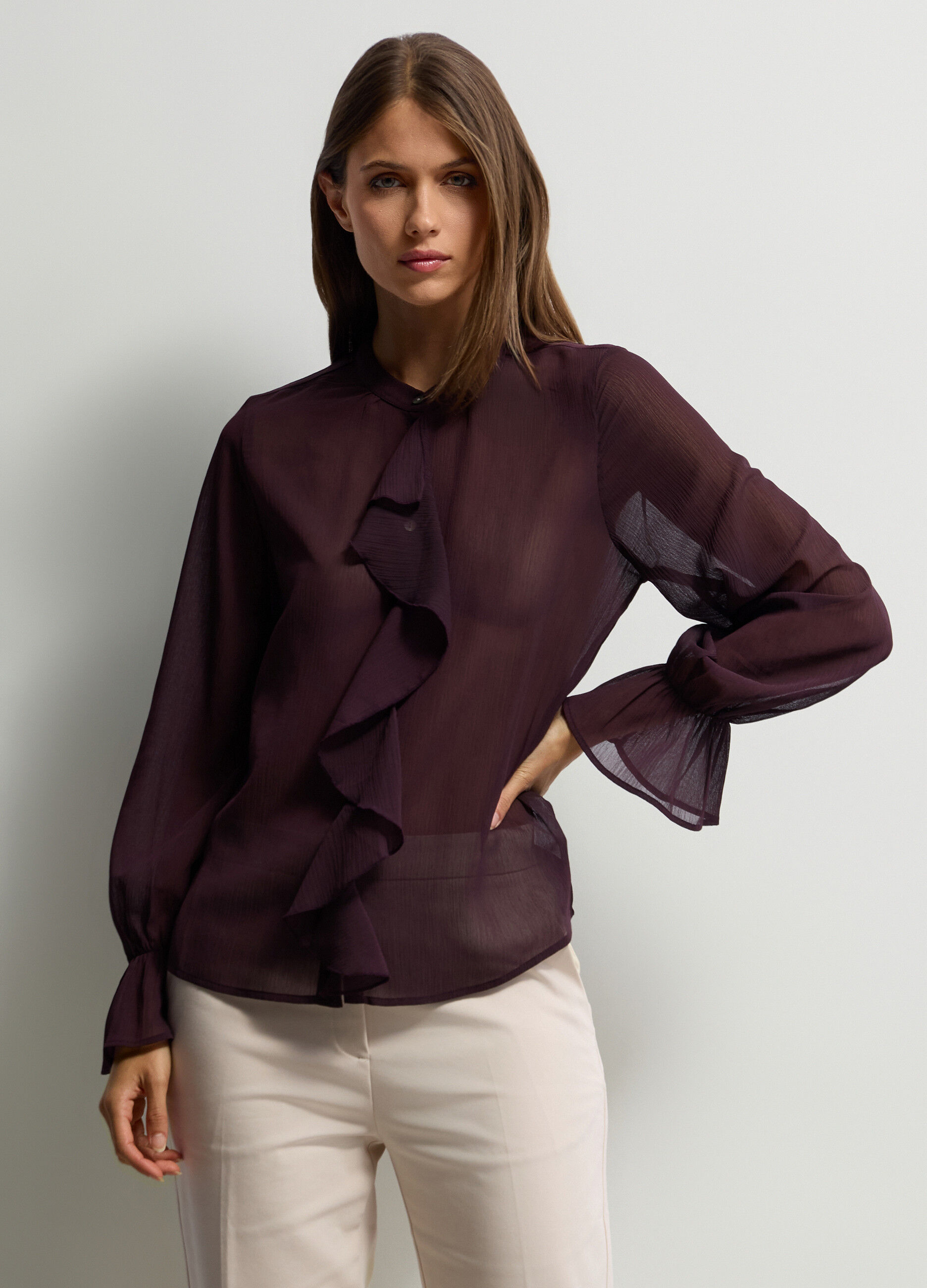 Camicia Fit Regular girocollo cr&ecirc;pe donna_0
