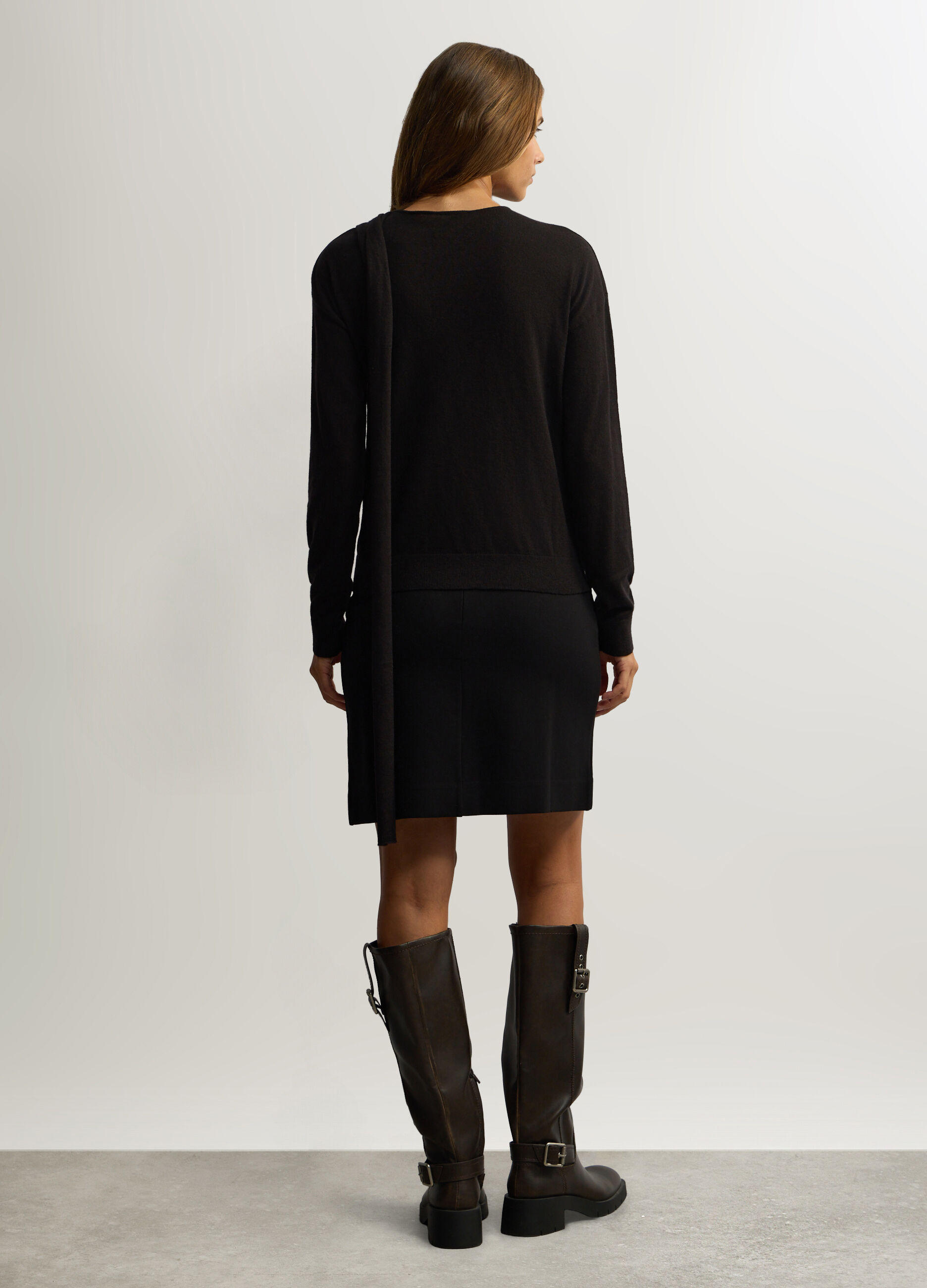 Pullover con scollo drappeggiato in maglia rasata donna_1
