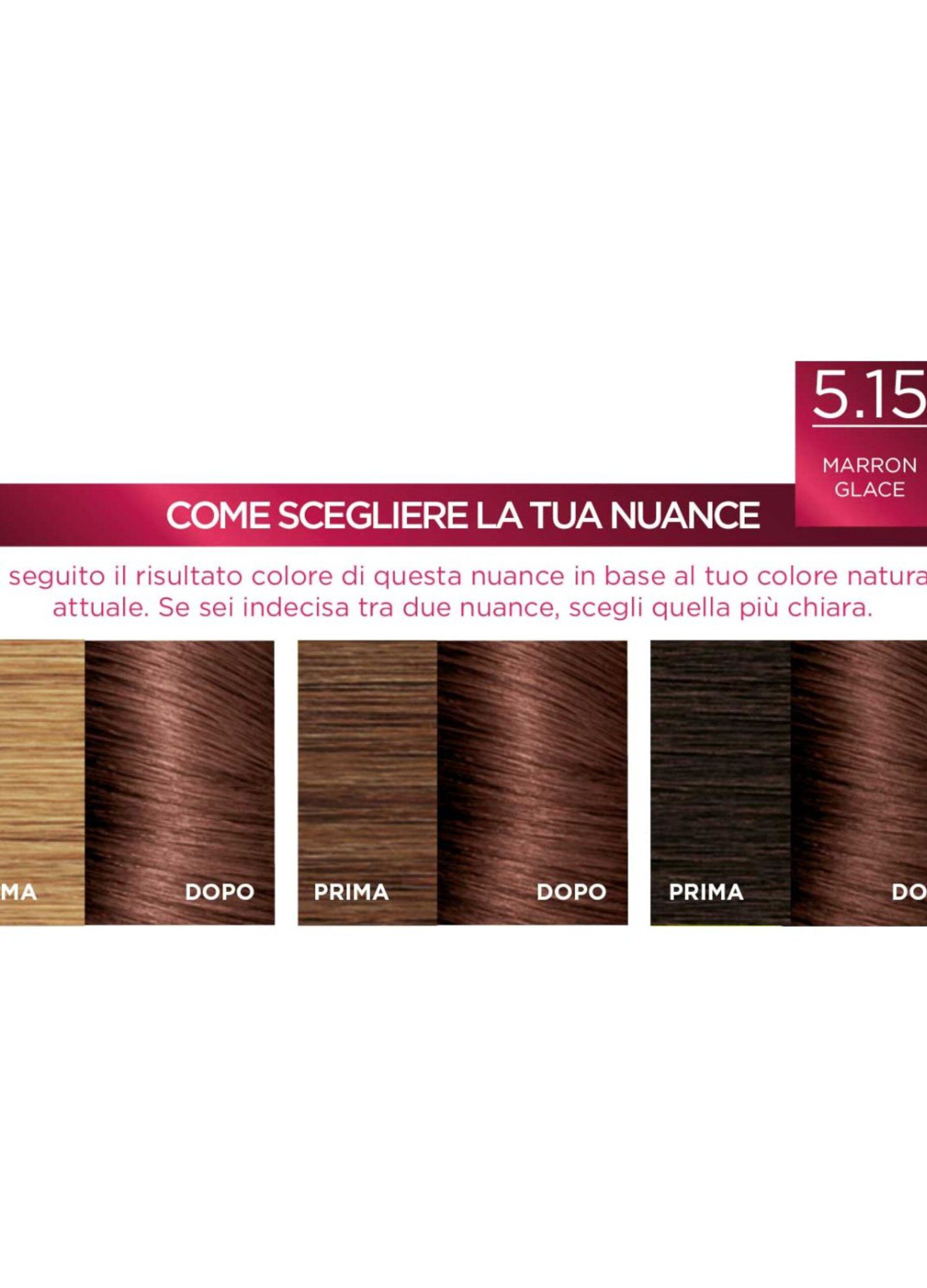L'Oréal Paris Tinta Capelli Excellence, Copre i capelli bianchi, colore ricco, luminoso e a lunga durata, 5.15 Marron Glace.
