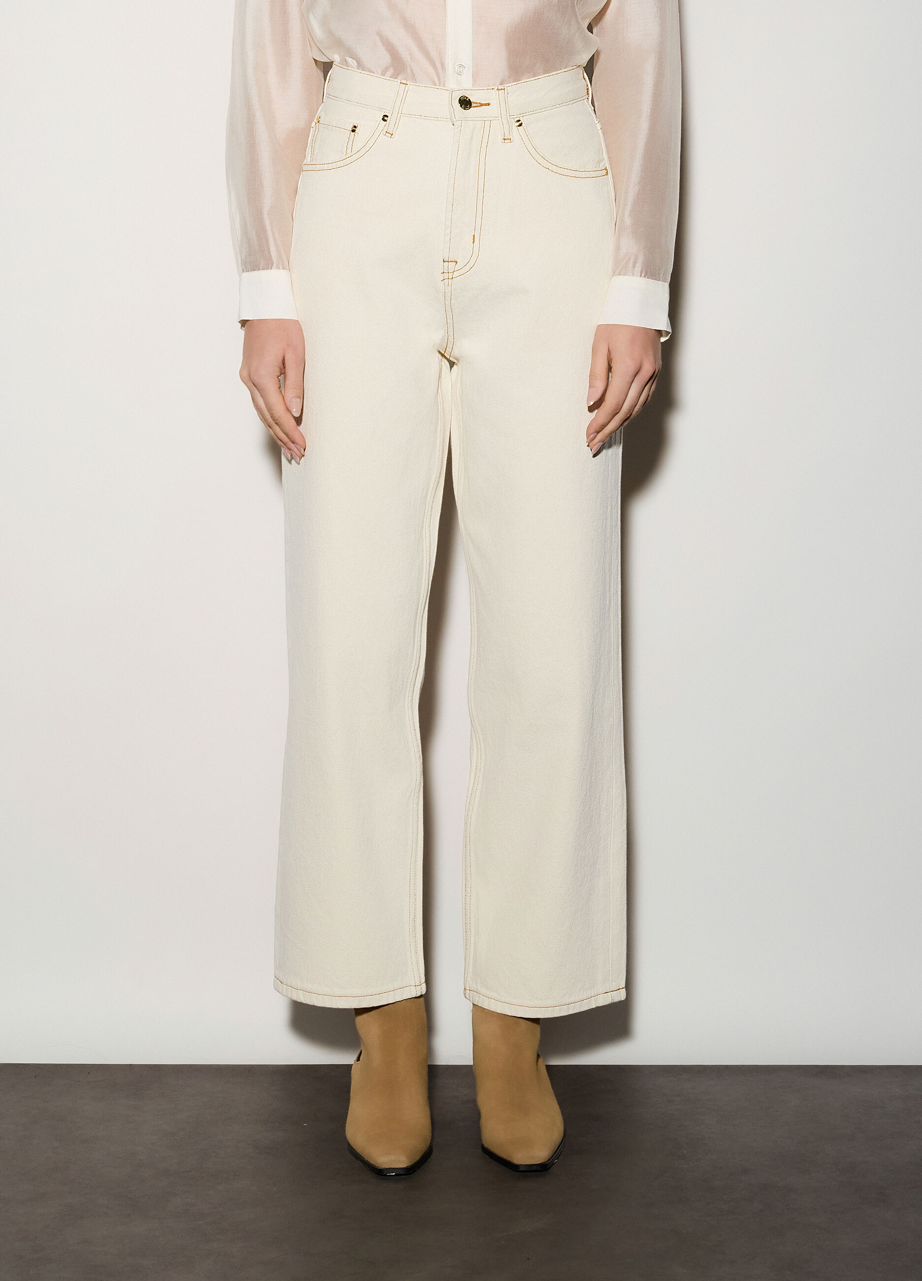 Pantaloni wide leg in denim donna_1