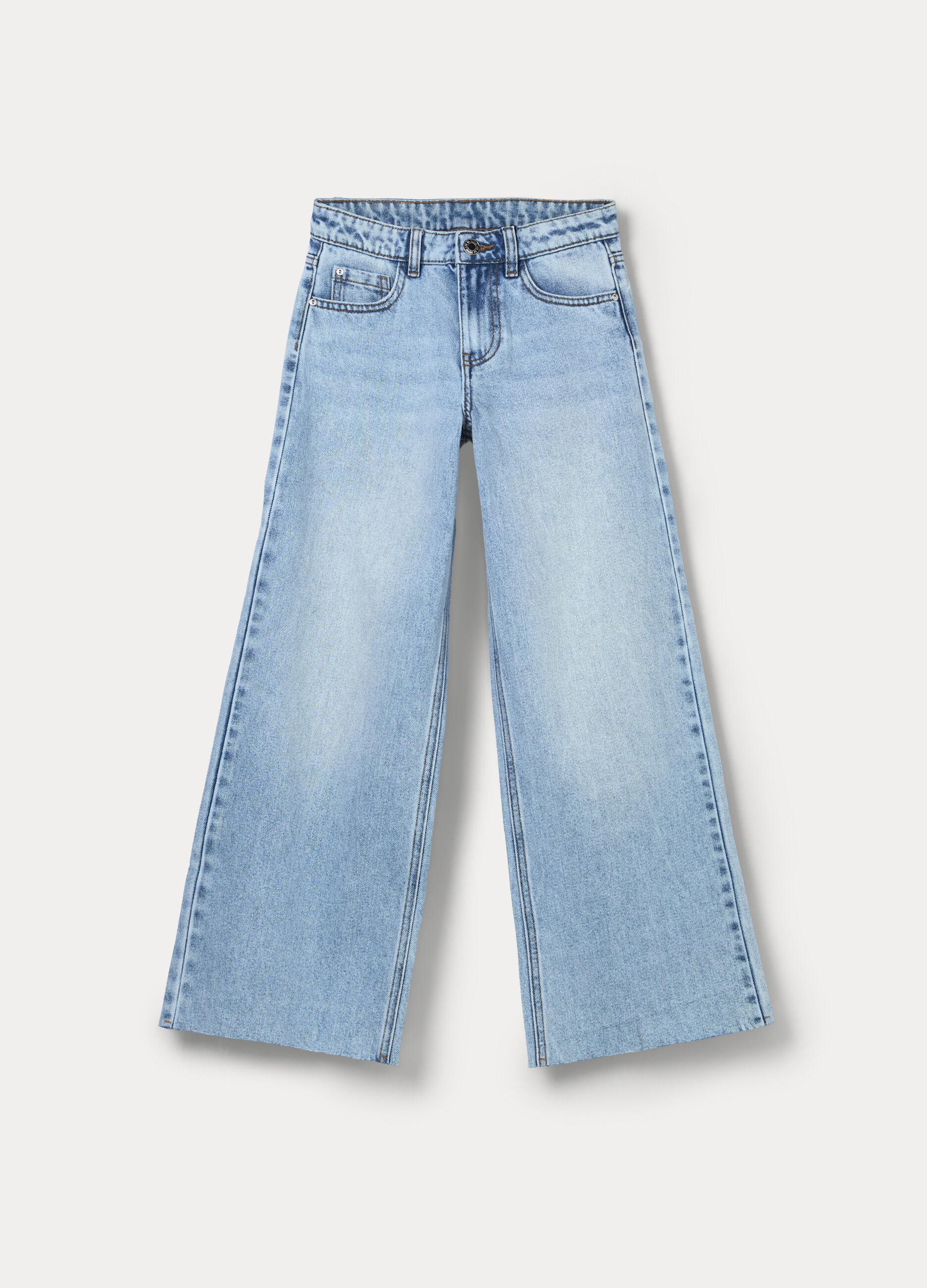 Pantaloni wide leg in denim misto cotone ragazza_0