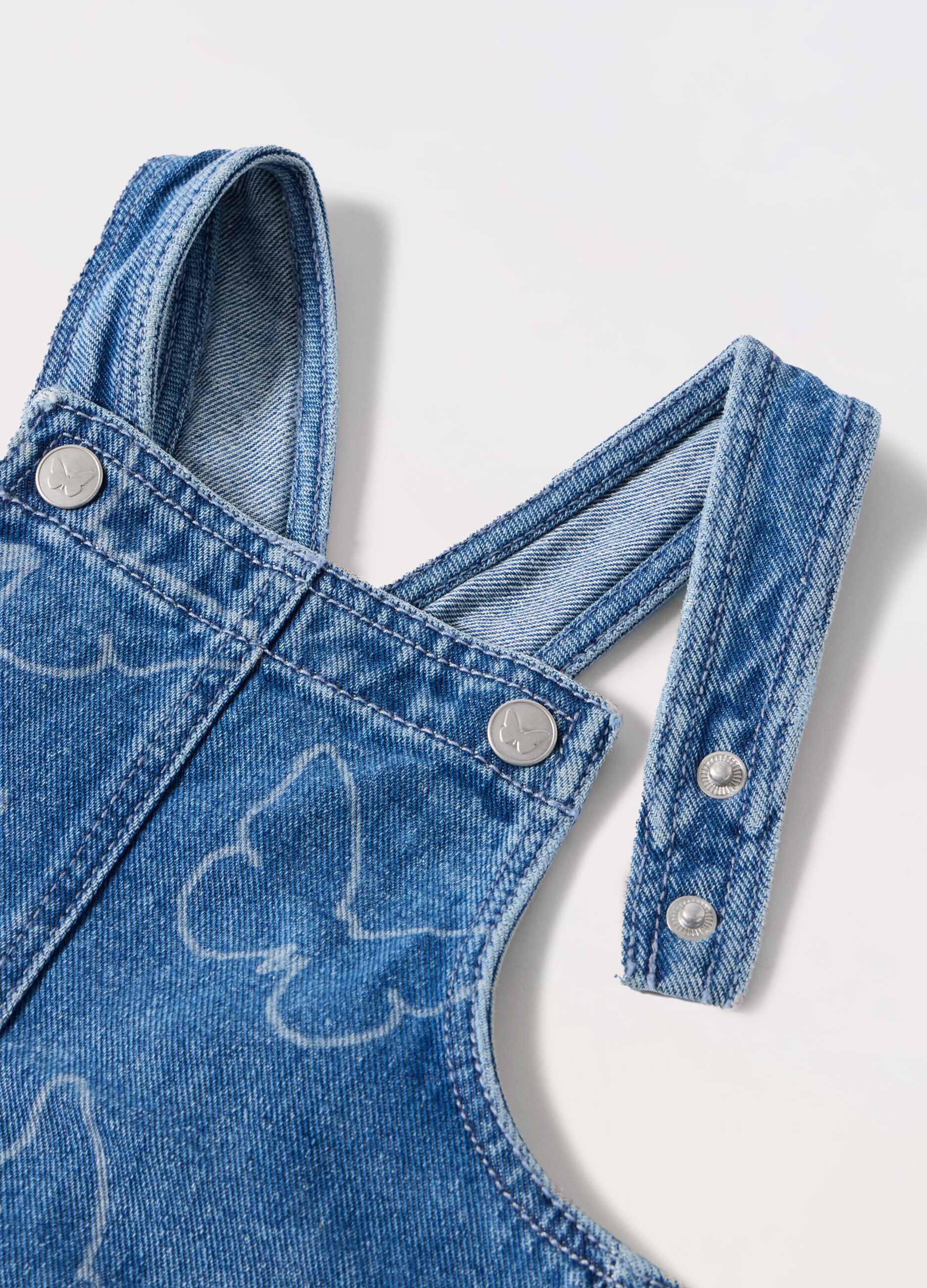 Vestito salopette in denim di puro cotone neonata_1