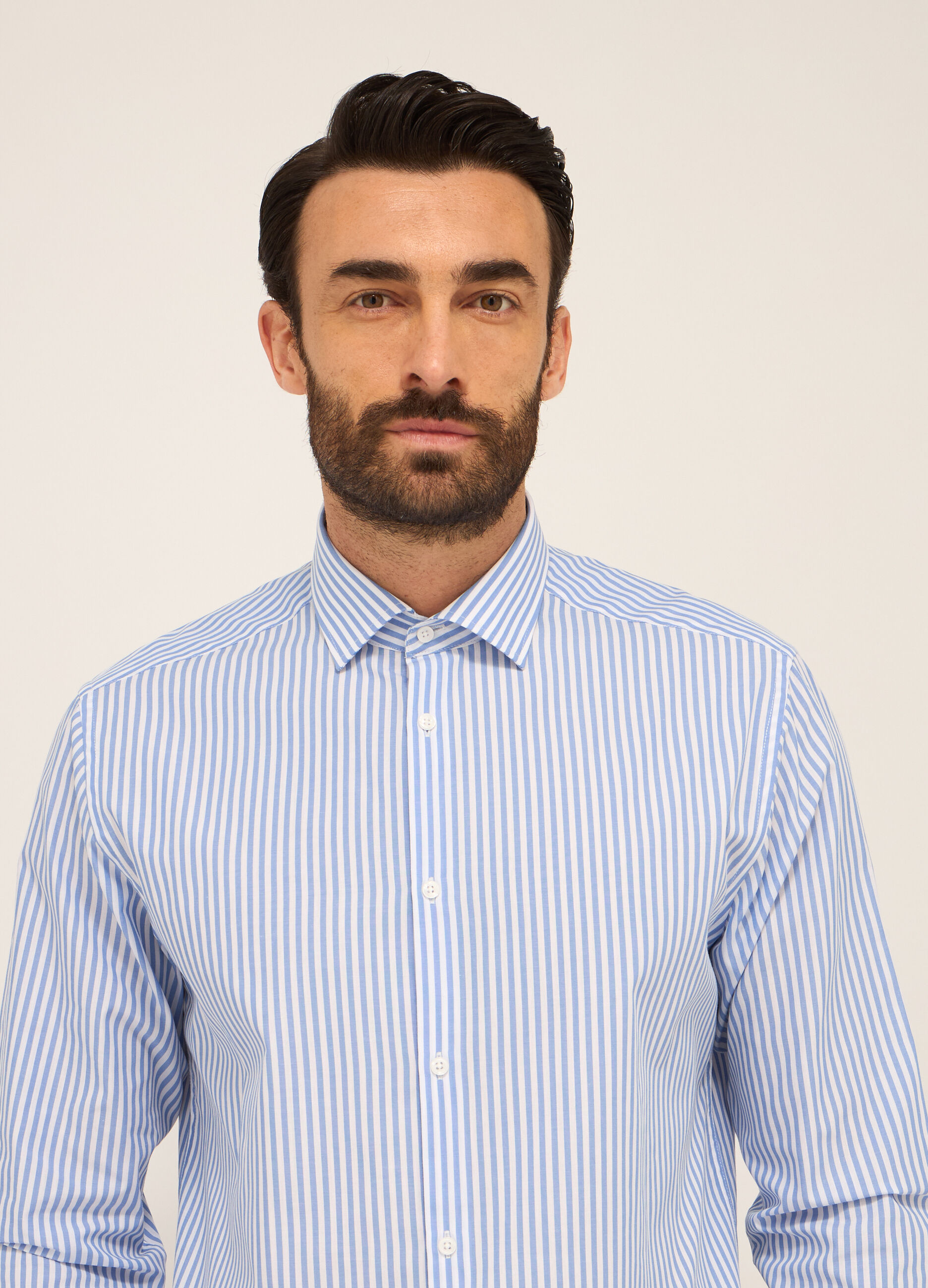Camicia regular fit in misto cotone a righe_2