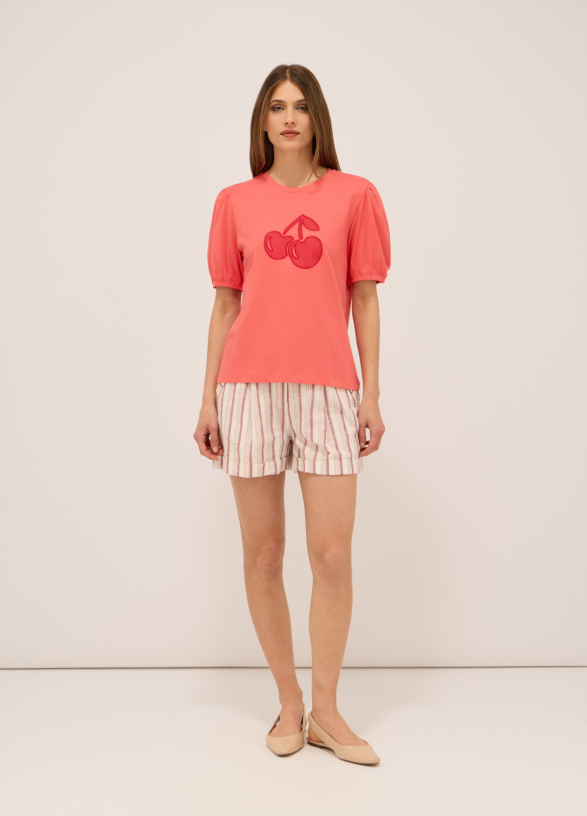 Shorts a righe misto lino donna_0