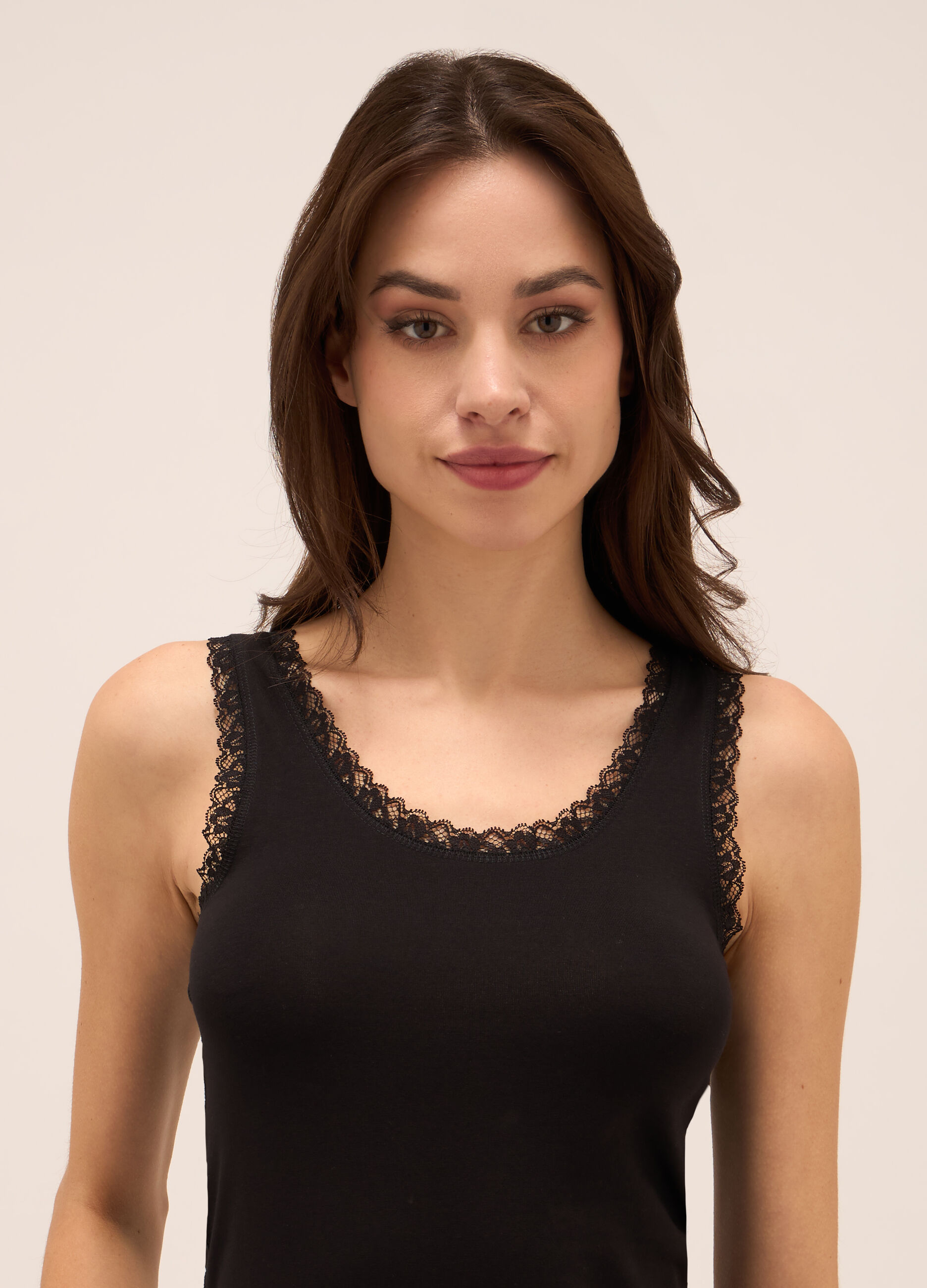 Canotta in cotone stretch con pizzo donna_2