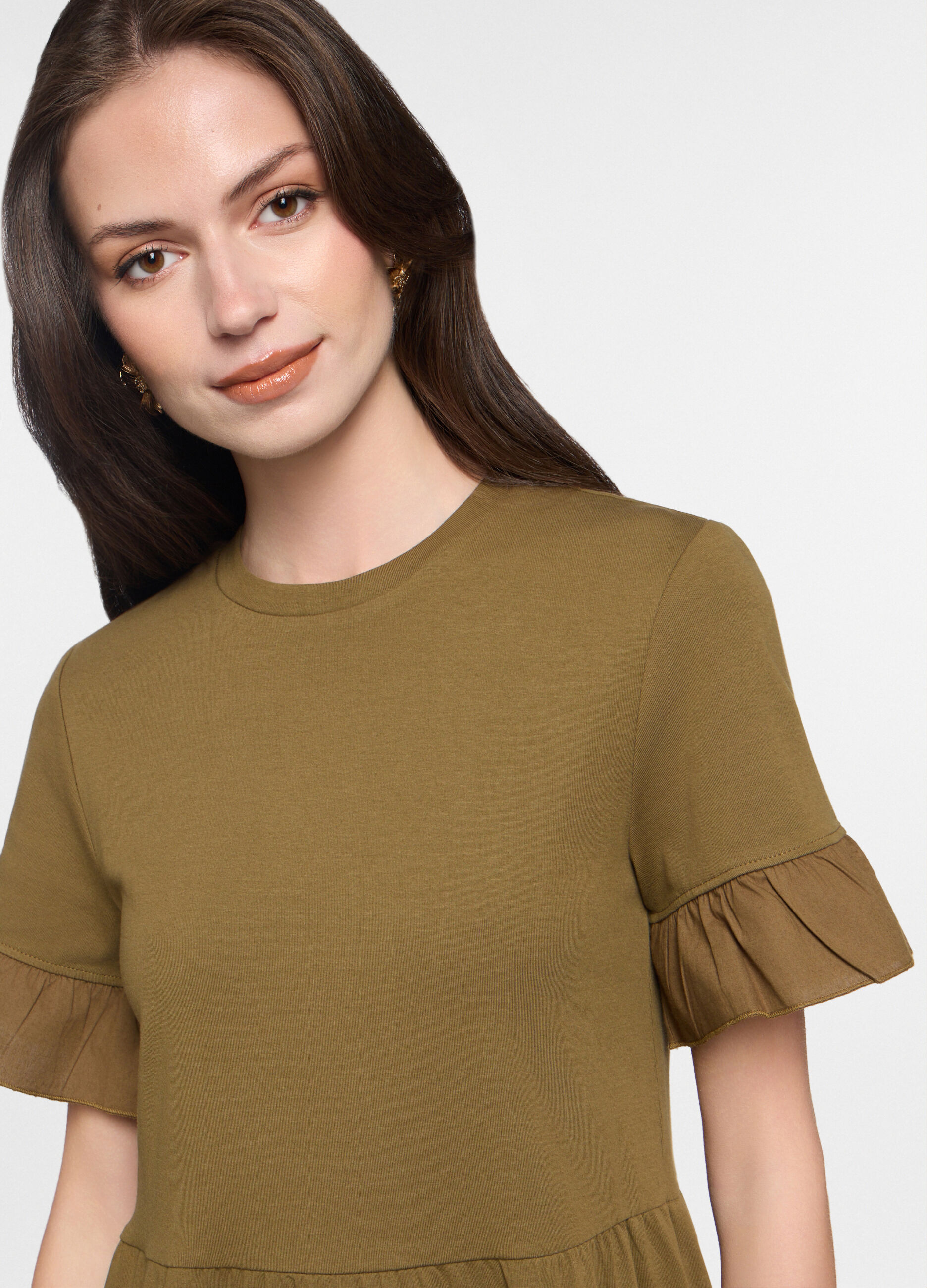 Abito corto a balze in costina di cotone stretch donna_2