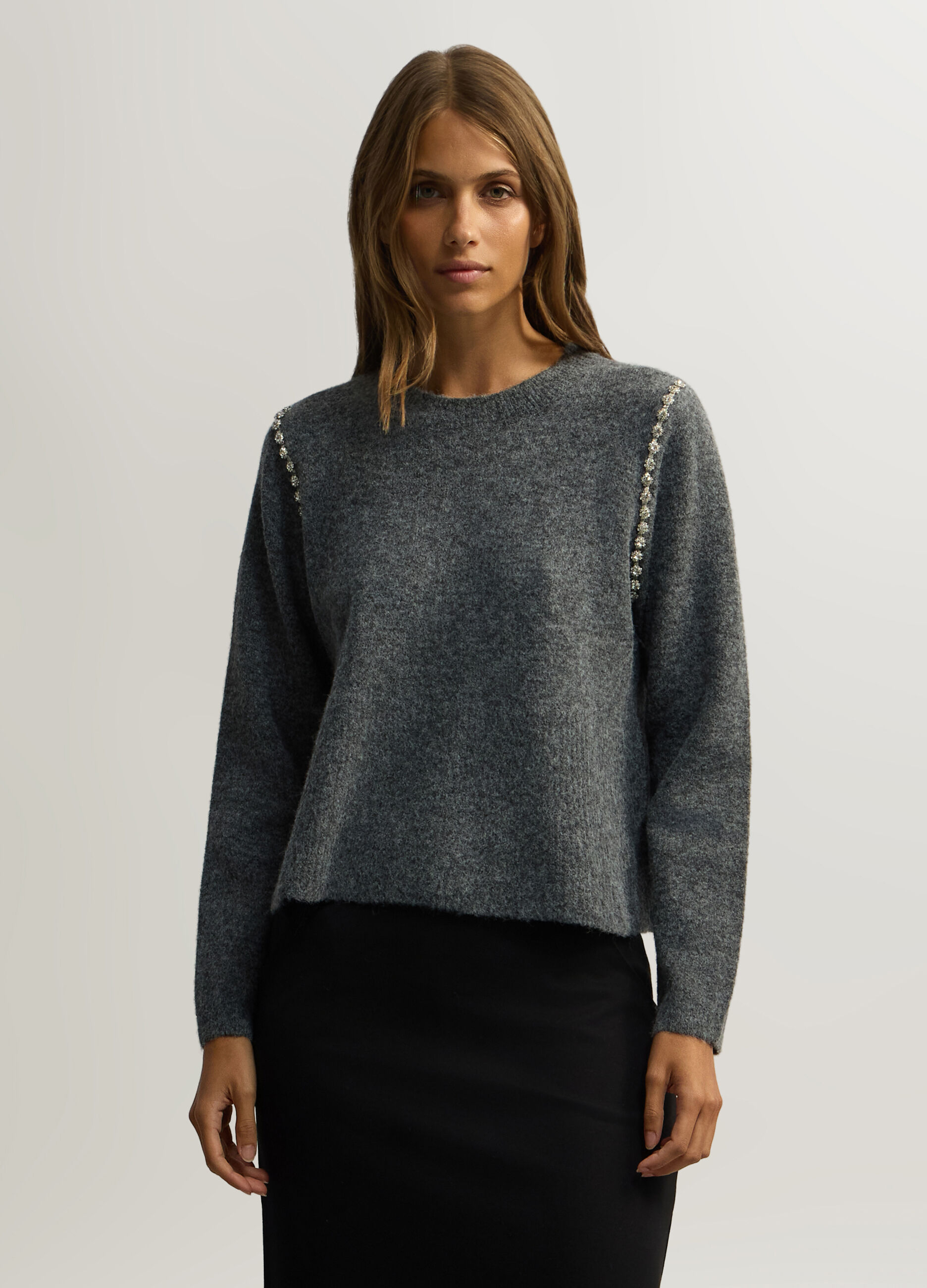 Pullover girocollo rasato misto lana donna_0