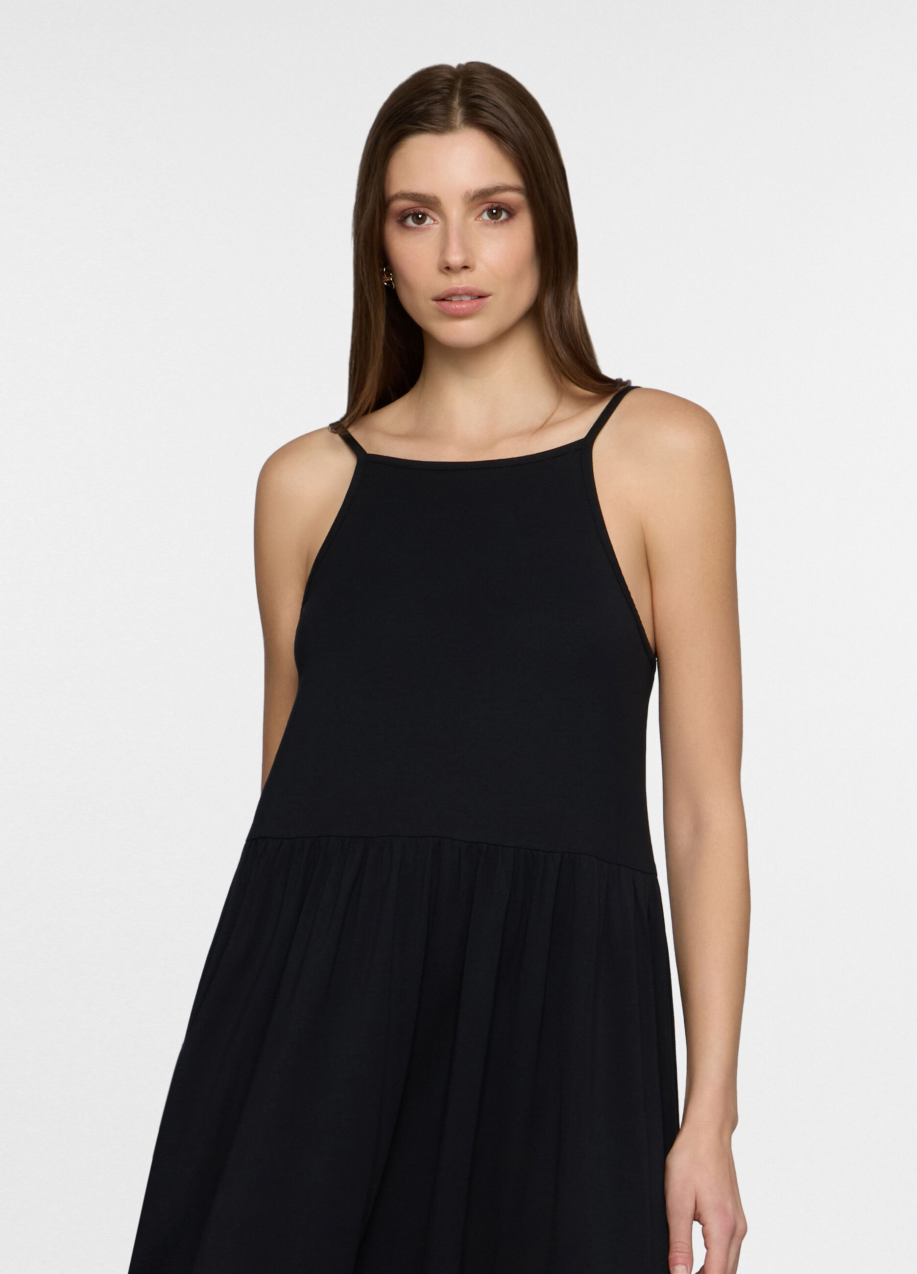 Abito lungo a balze in jersey stretch donna_2