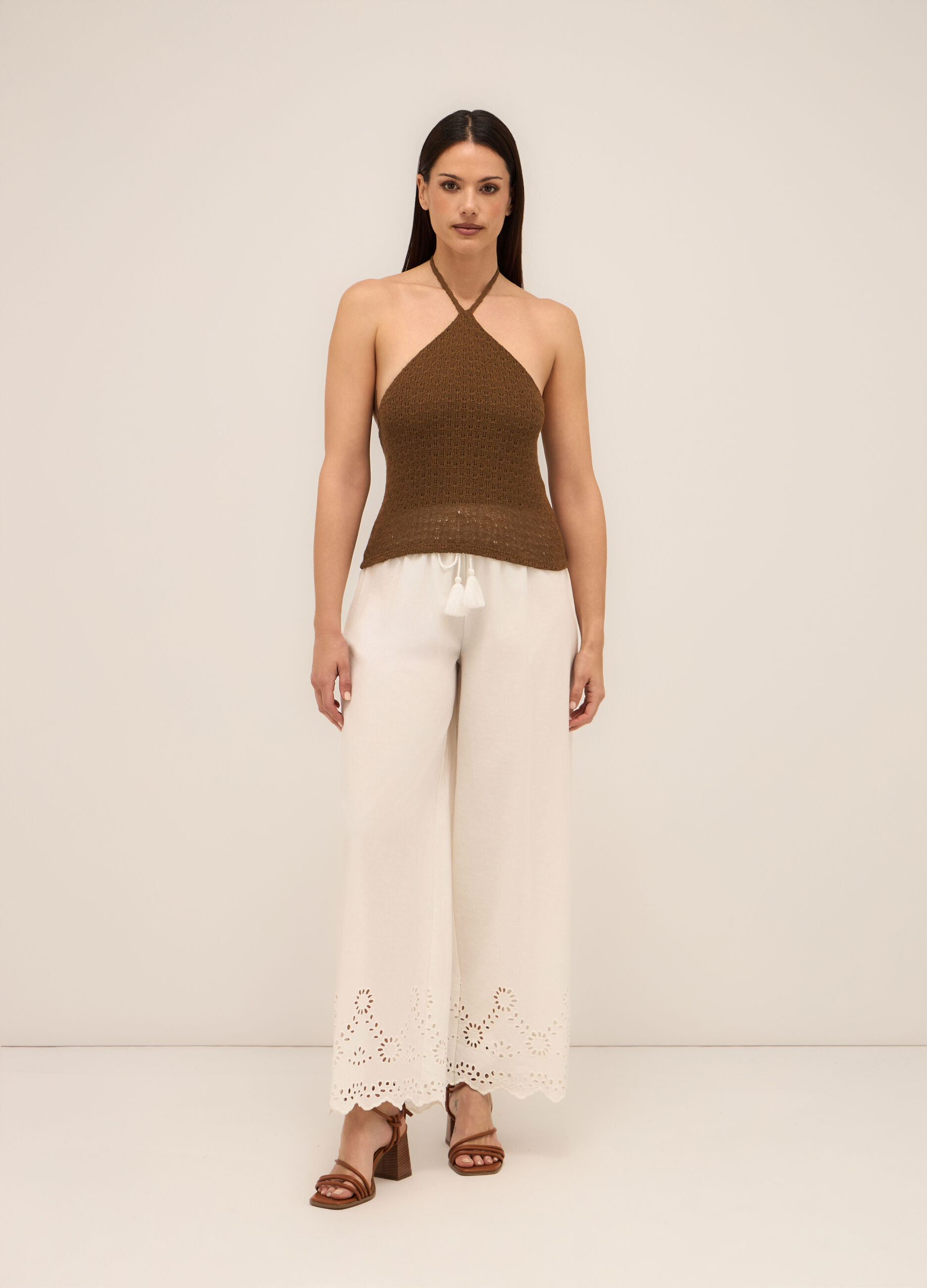 Pantaloni palazzo in puro cotone donna_0