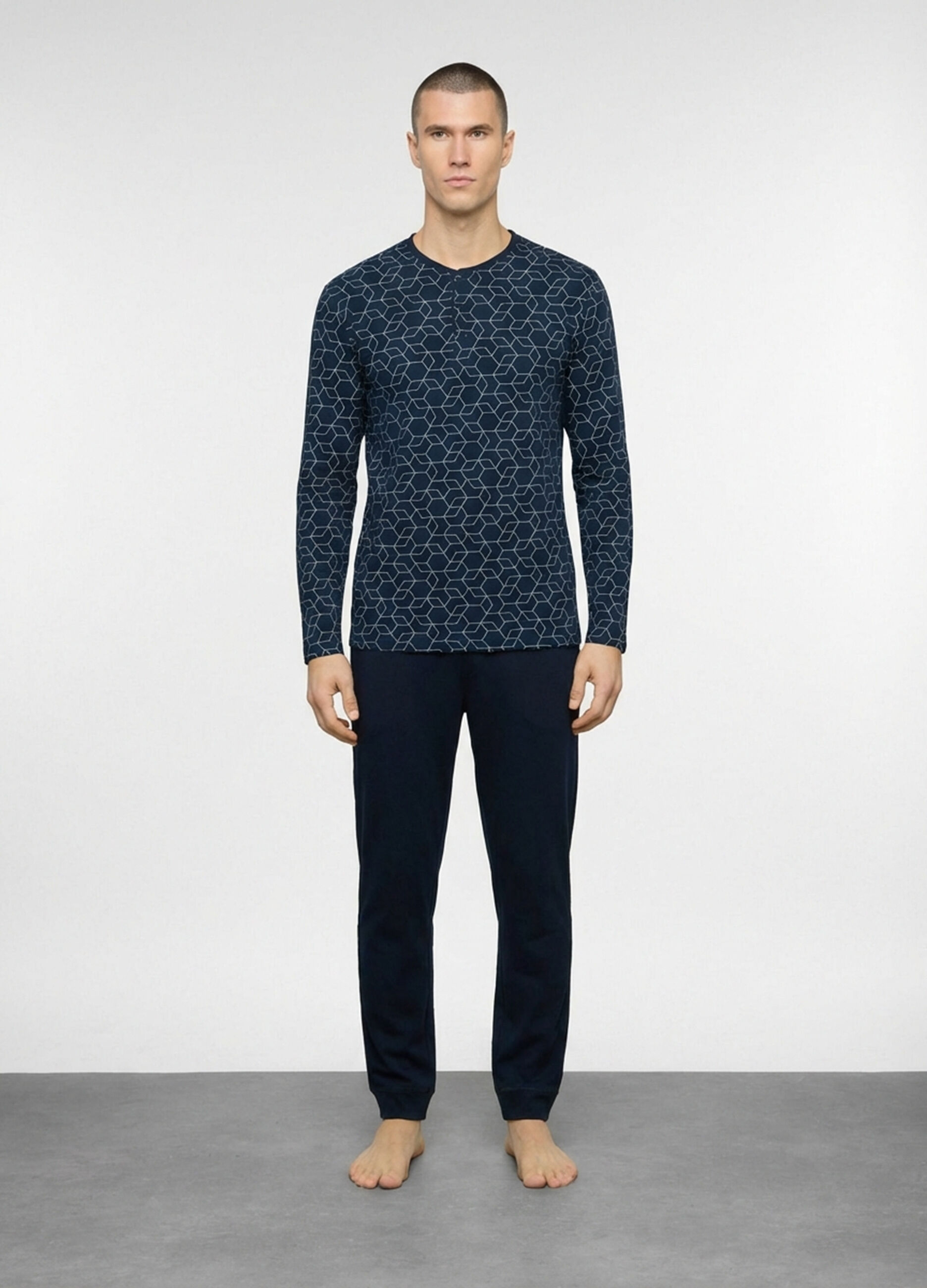 Pigiama lungo in misto cotone a fantasia uomo_0