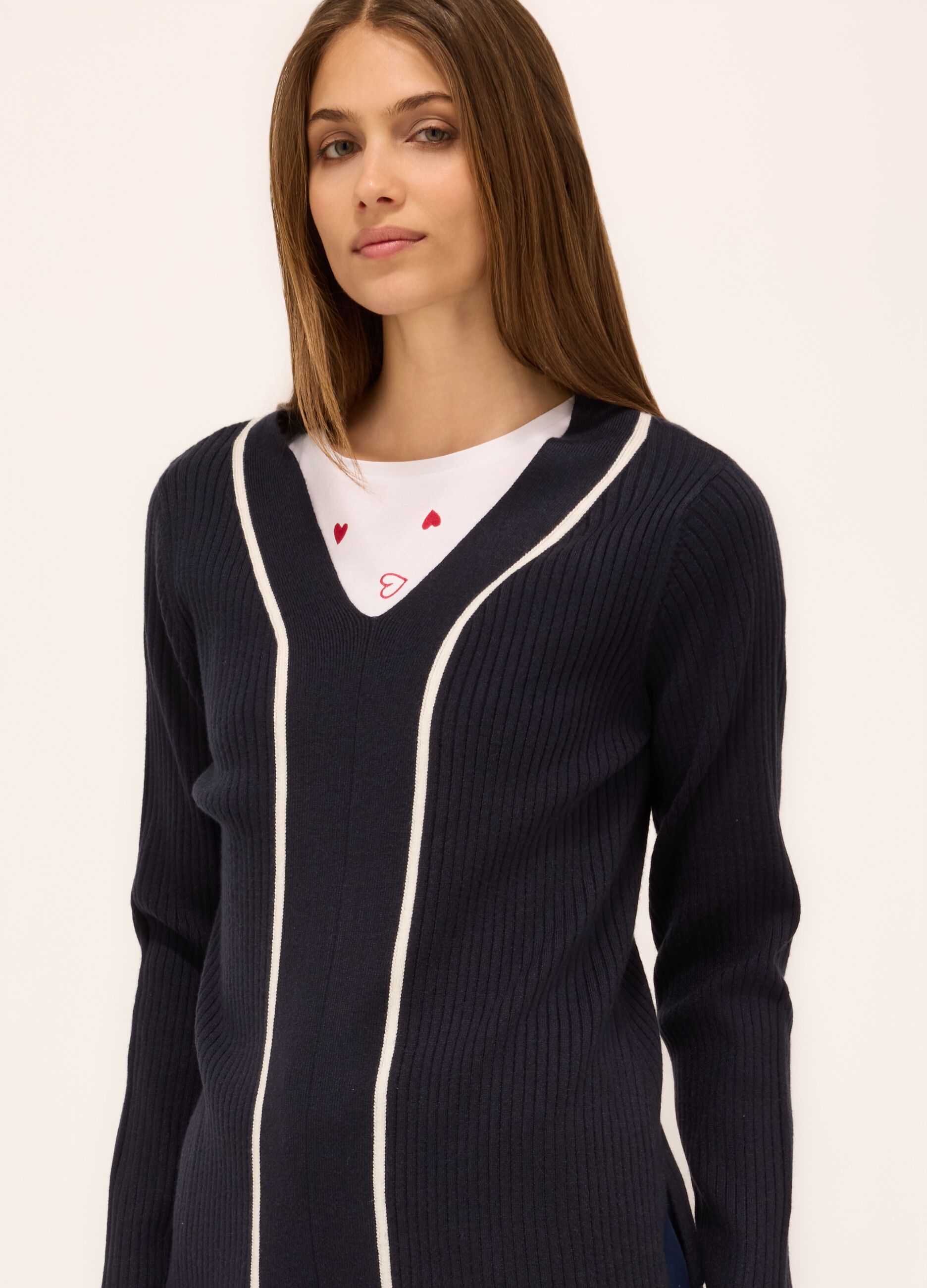 Pullover tricot in costina donna