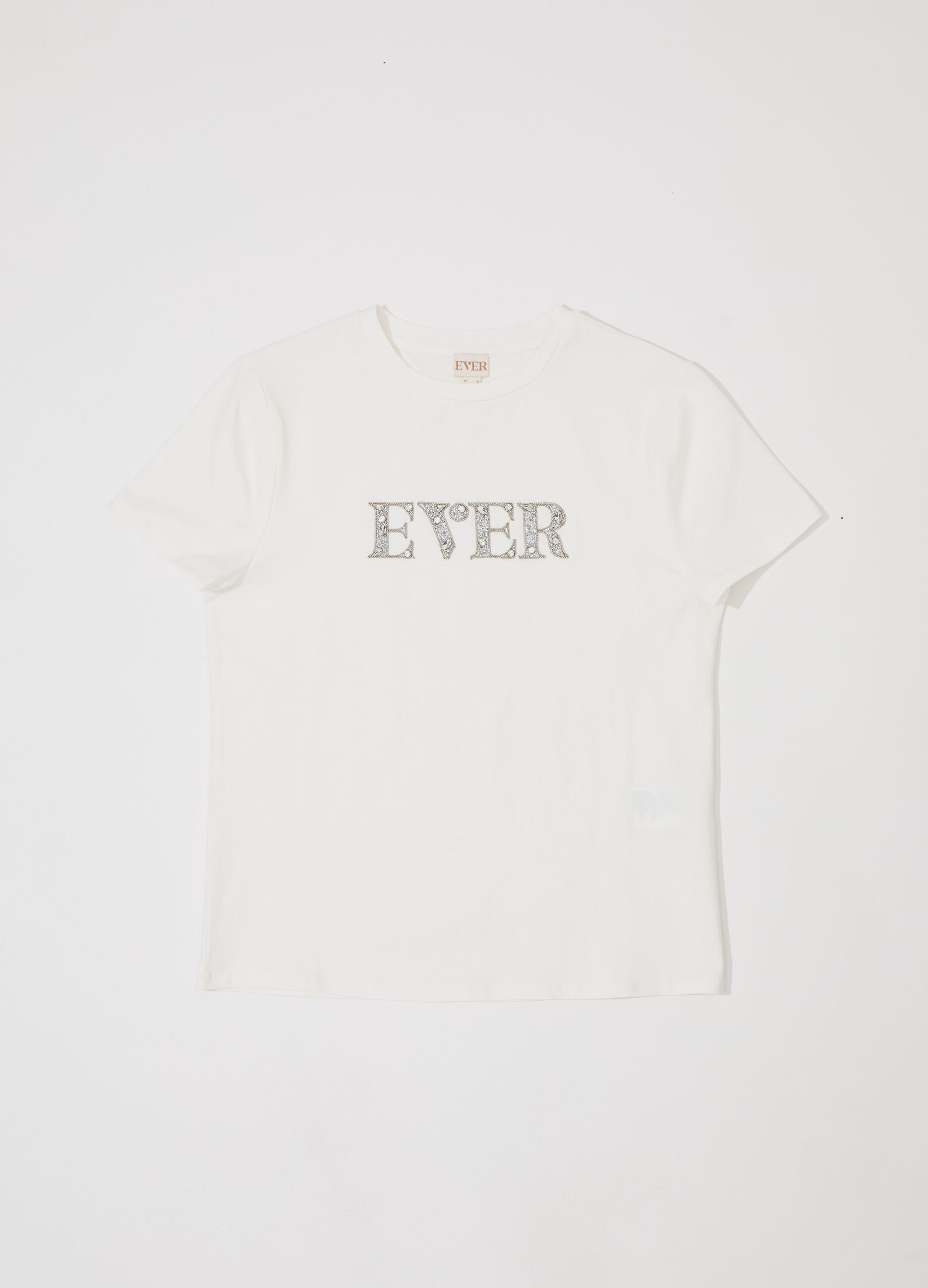 T-shirt con strass in cotone stretch donna_4
