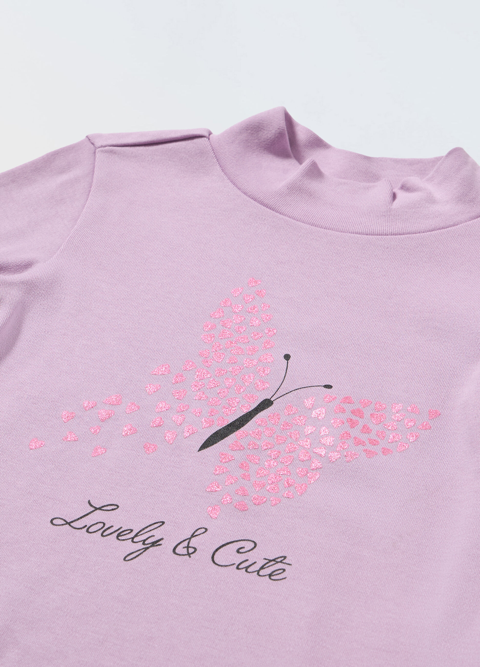 Lupetto con stampa glitter in puro cotone bambina_1