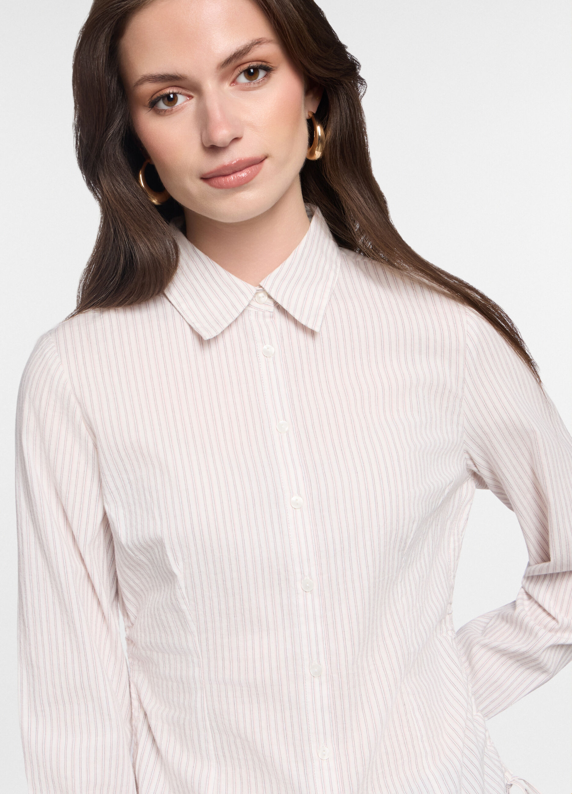 Camicia slim fit con collo alla francese in popeline di cotone stretch donna_2