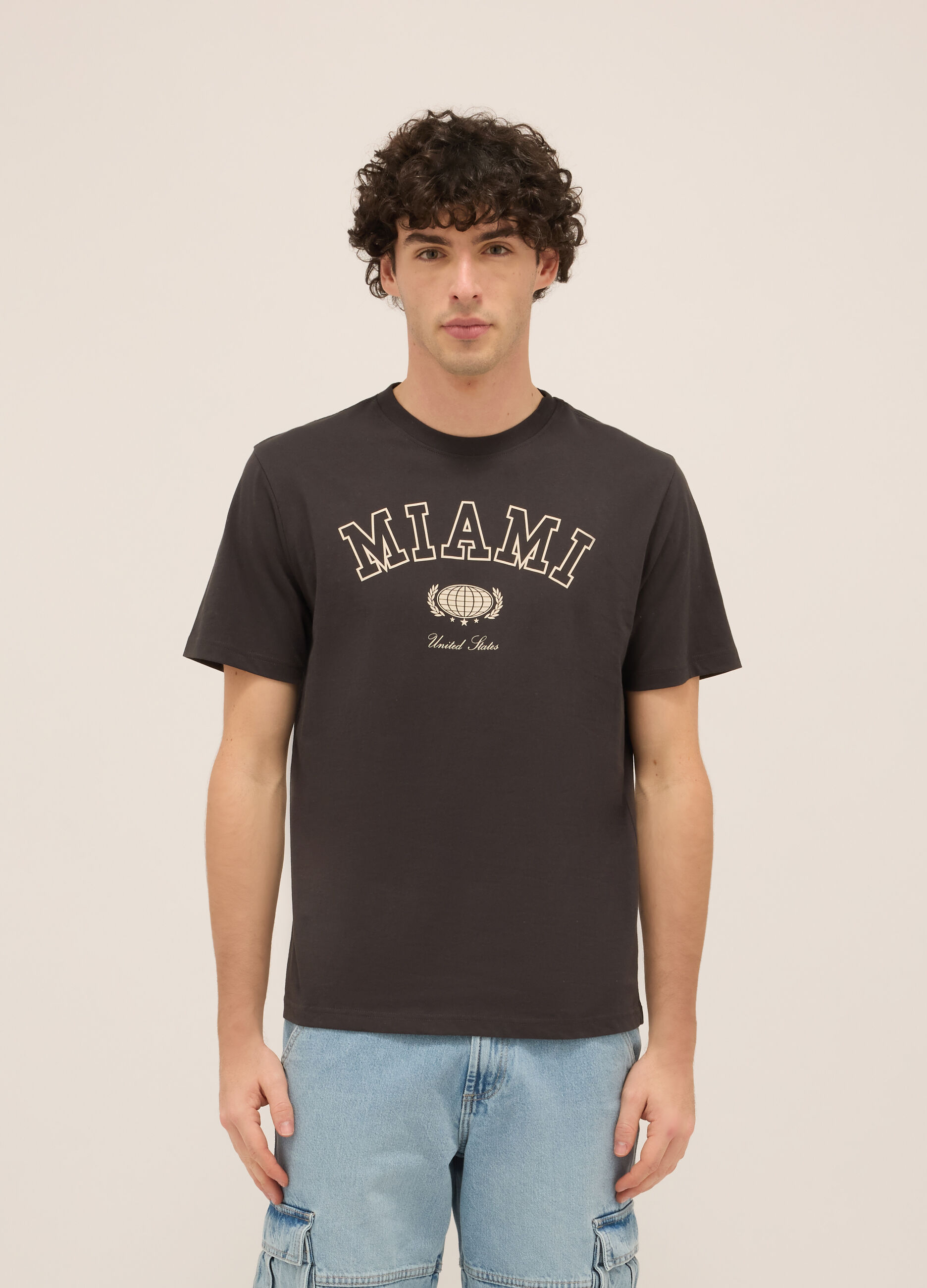 T-shirt girocollo in puro cotone con stampa uomo_0