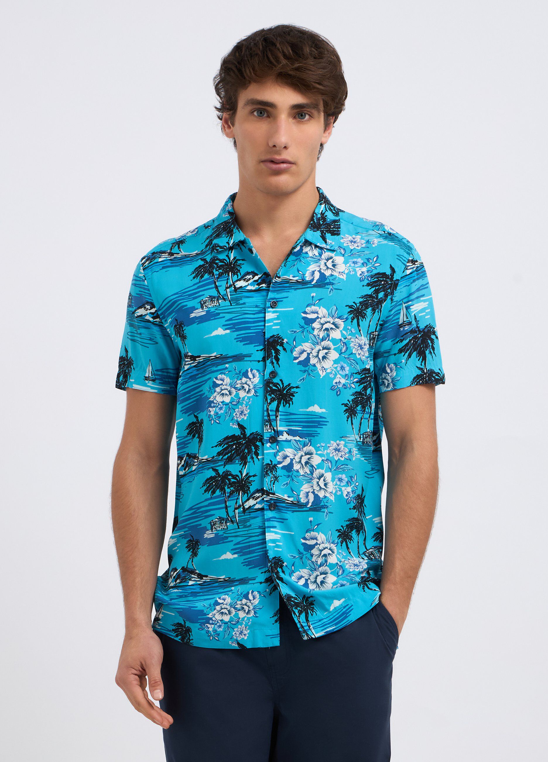 Camicia in pura viscosa con stampa uomo_0
