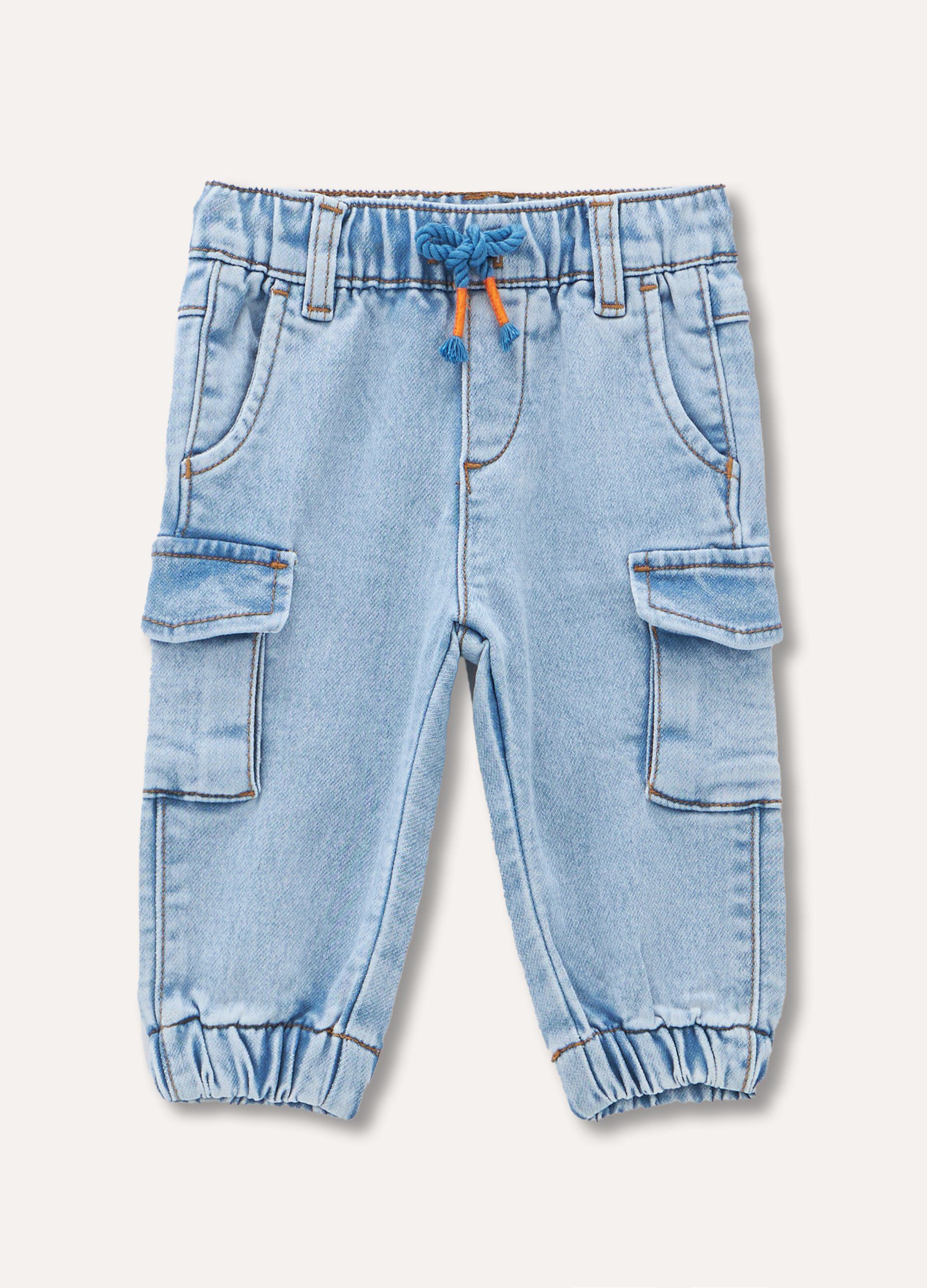 Jogger cargo in french terry denim neonato