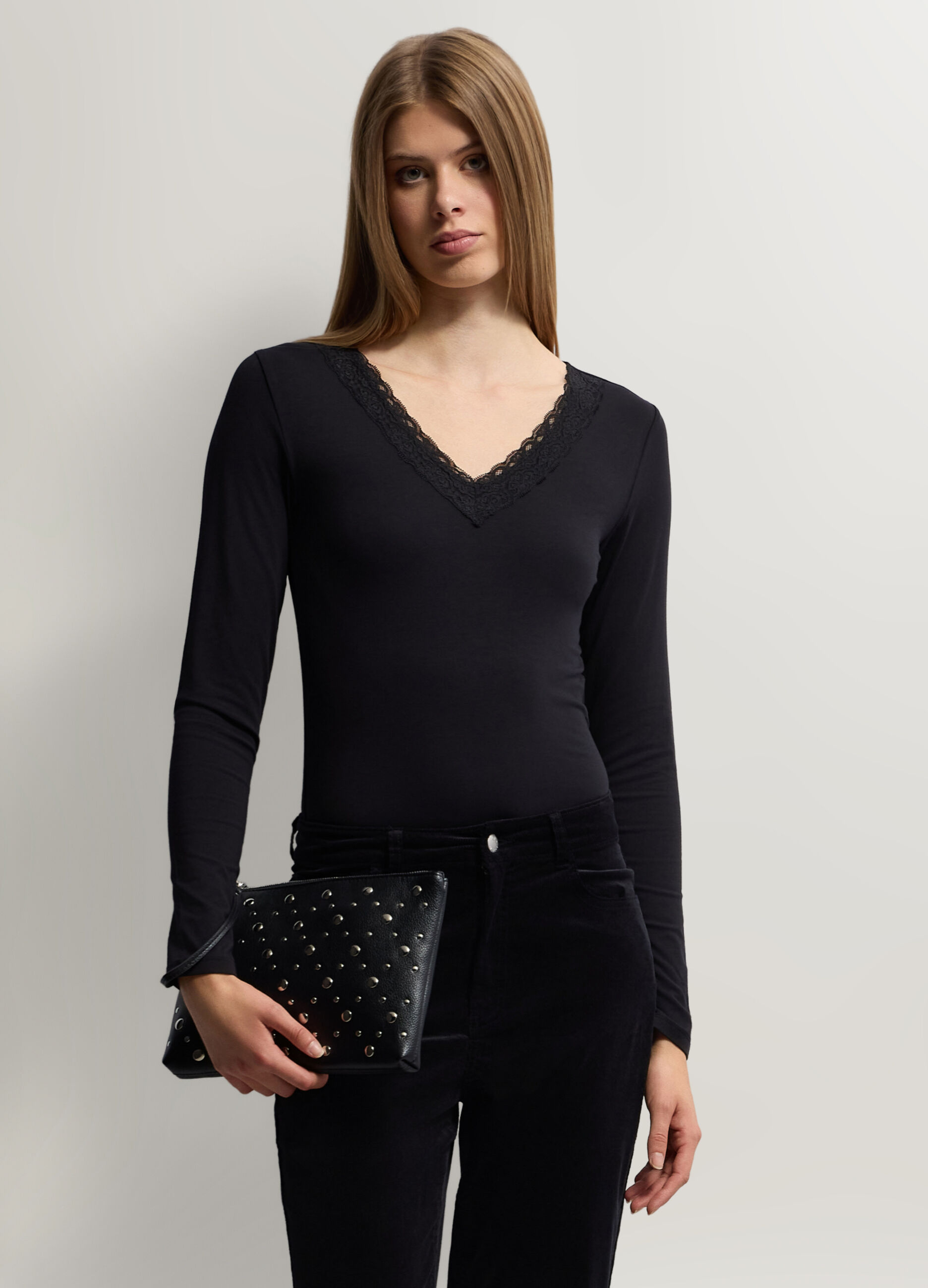 Body con scollo a V stretch donna_0