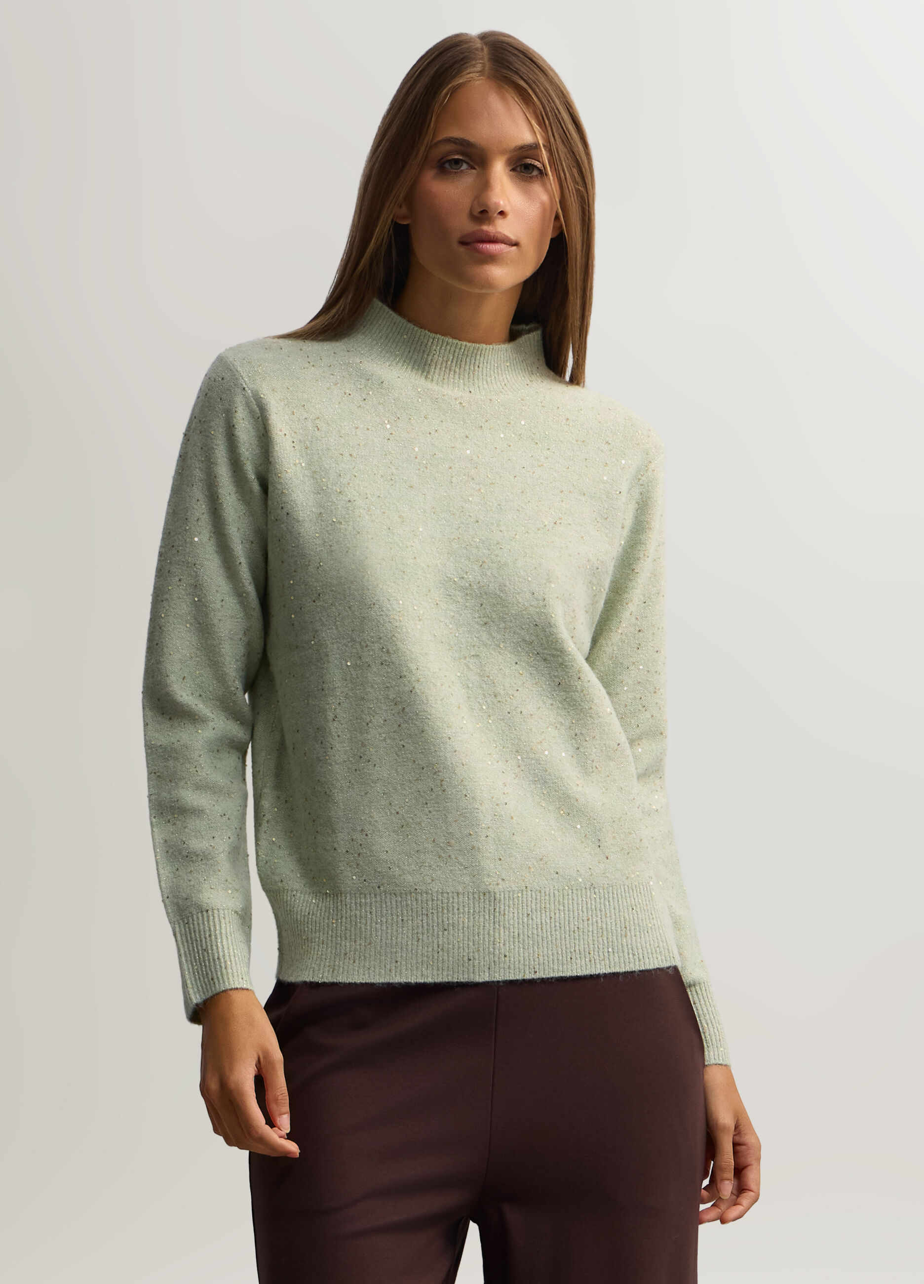 Pullover a collo alto Fit Over con in maglia rasata donna_0
