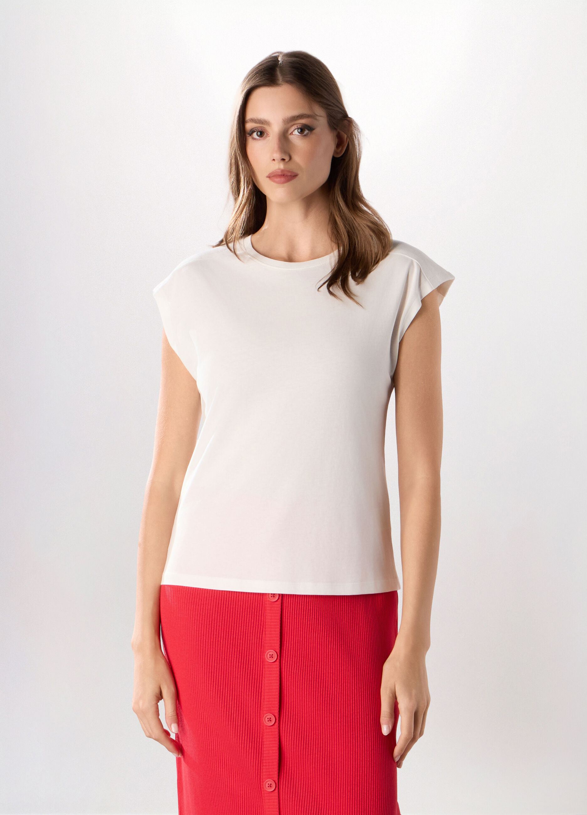T-shirt in jersey di puro cotone donna_0