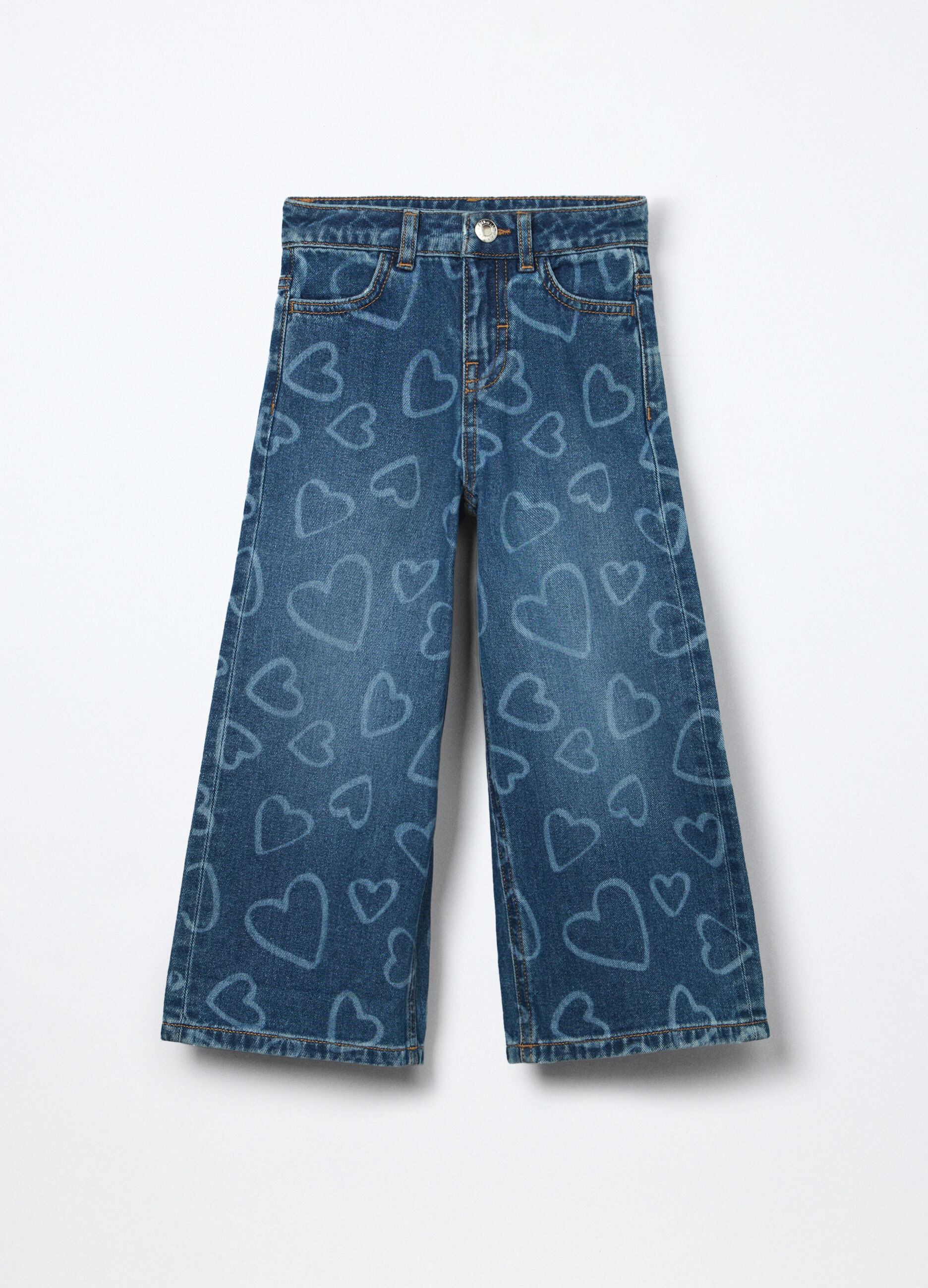Pantaloni wide leg in denim di puro cotone bambina_0