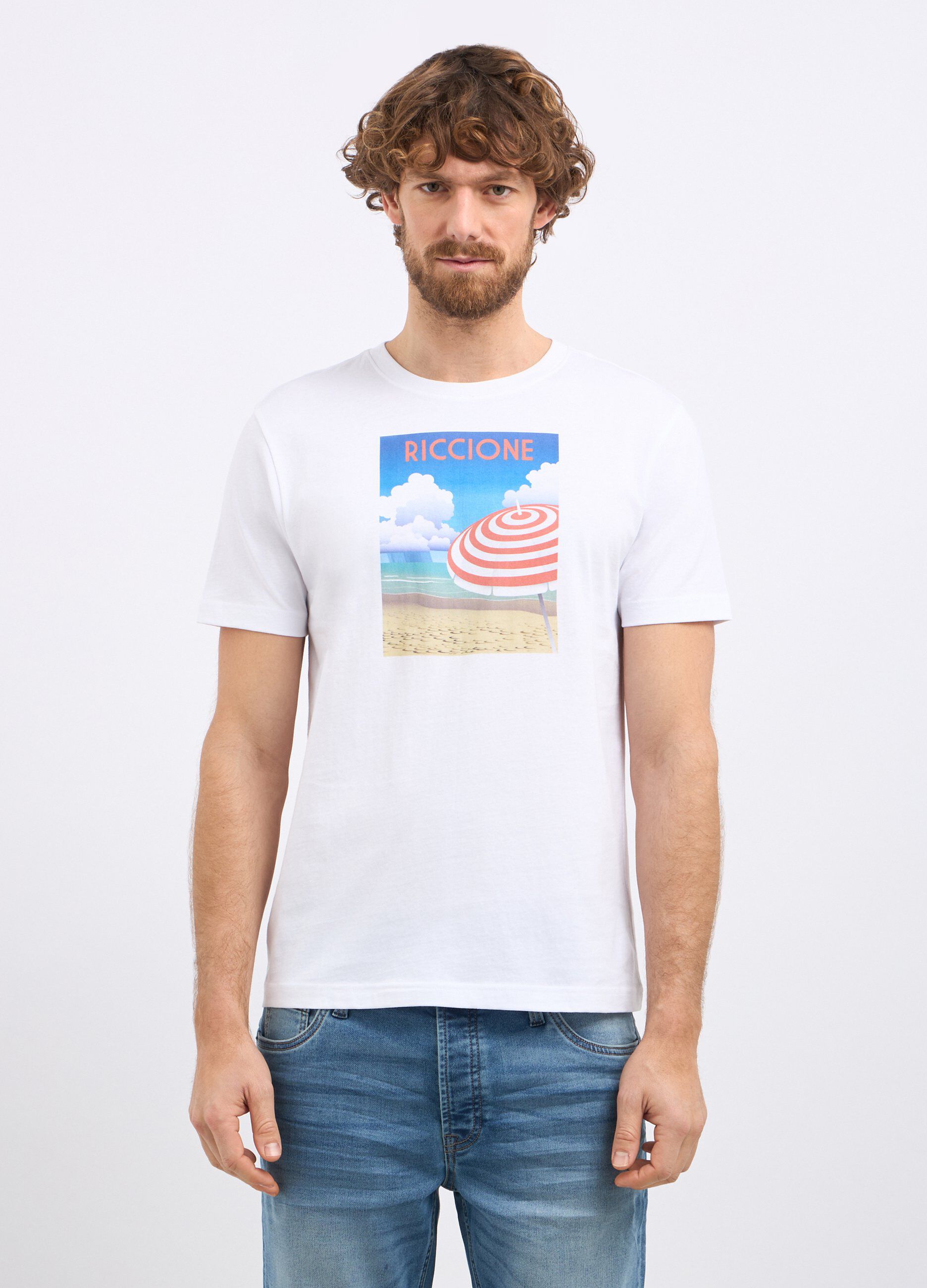 T-shirt girocollo in puro cotone con stampa uomo_0