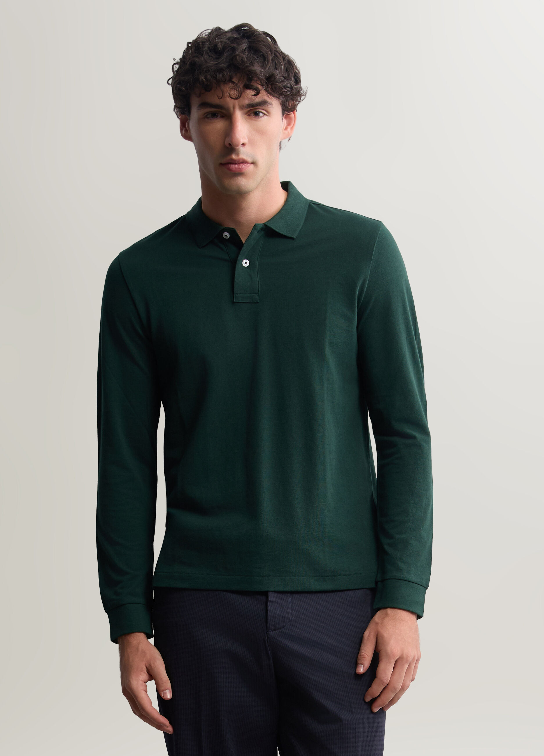Polo a maniche lunghe in piquet di cotone uomo_0