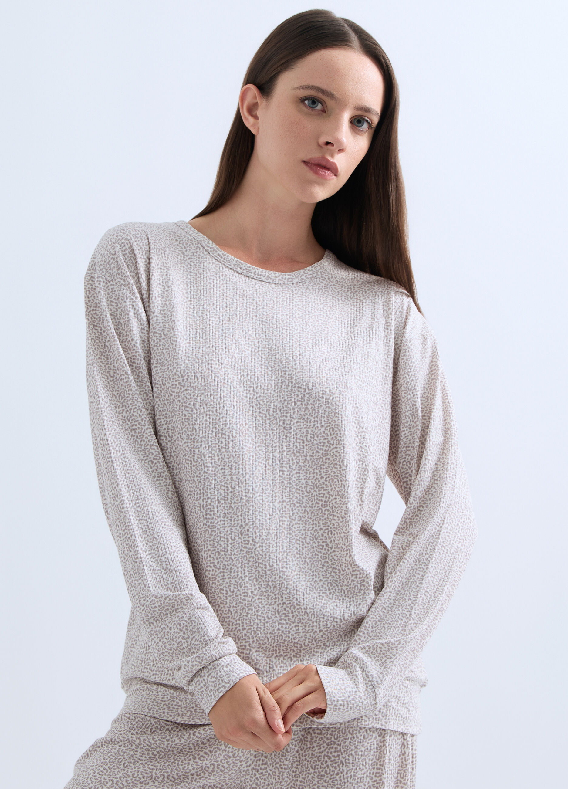 Set pigiama lungo in costina stretch donna_2