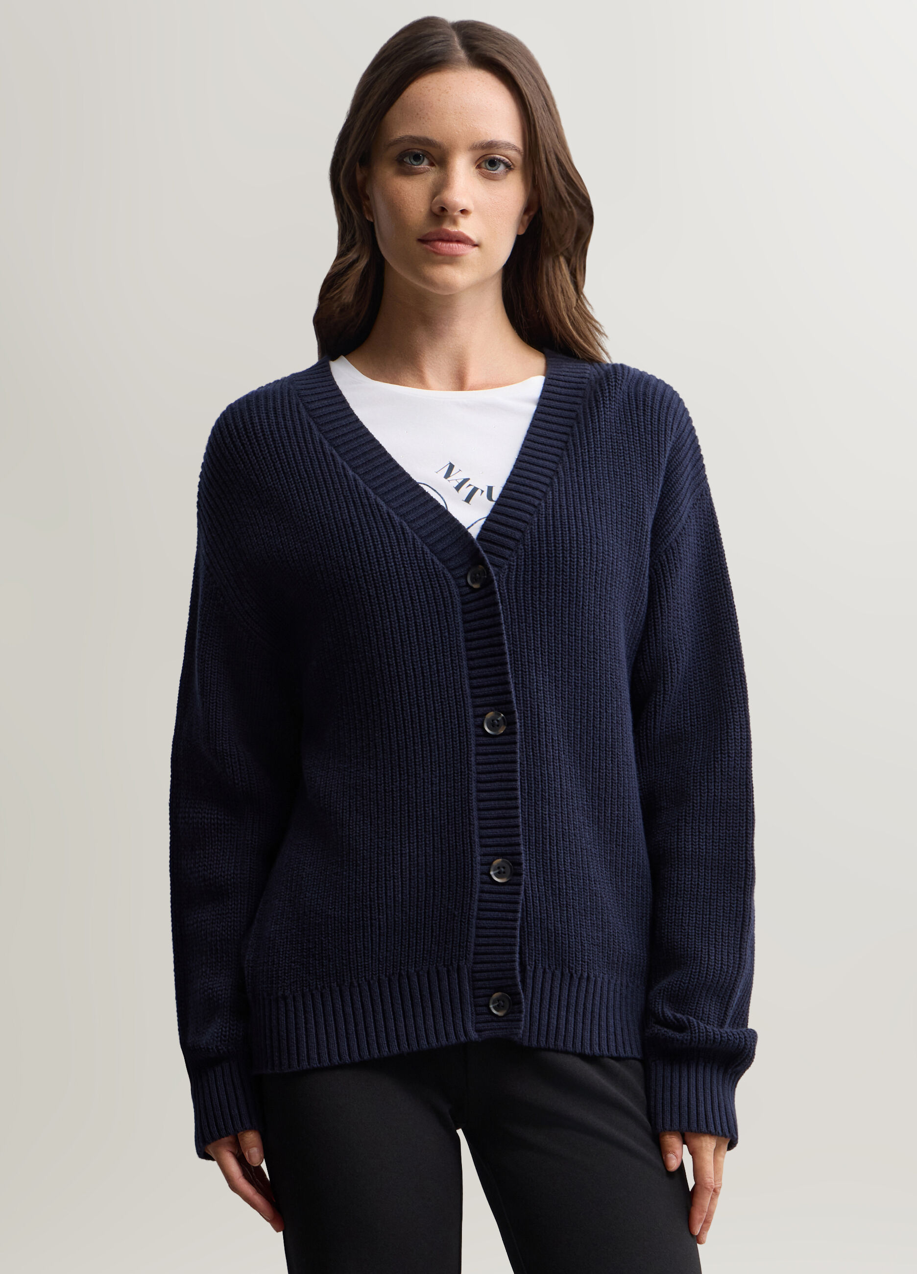 Cardigan con scollo a V in costina donna_0