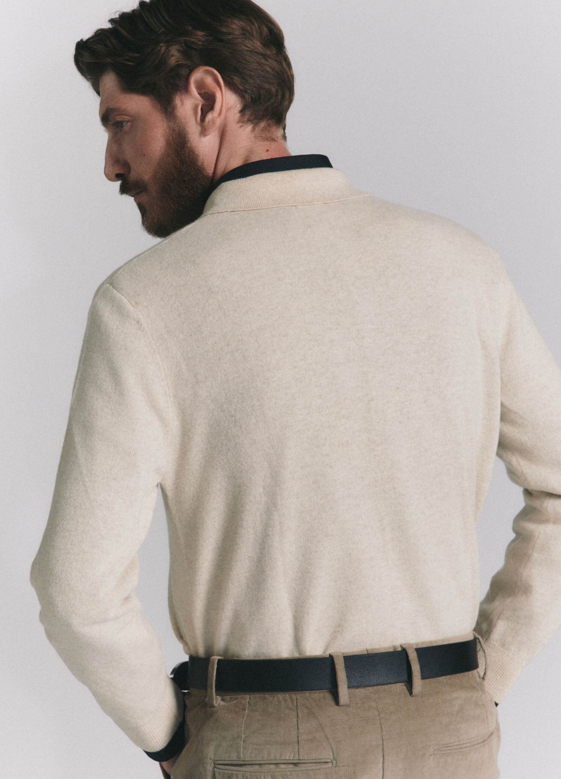 Polo a maniche lunghe in maglia di lambswool uomo_2