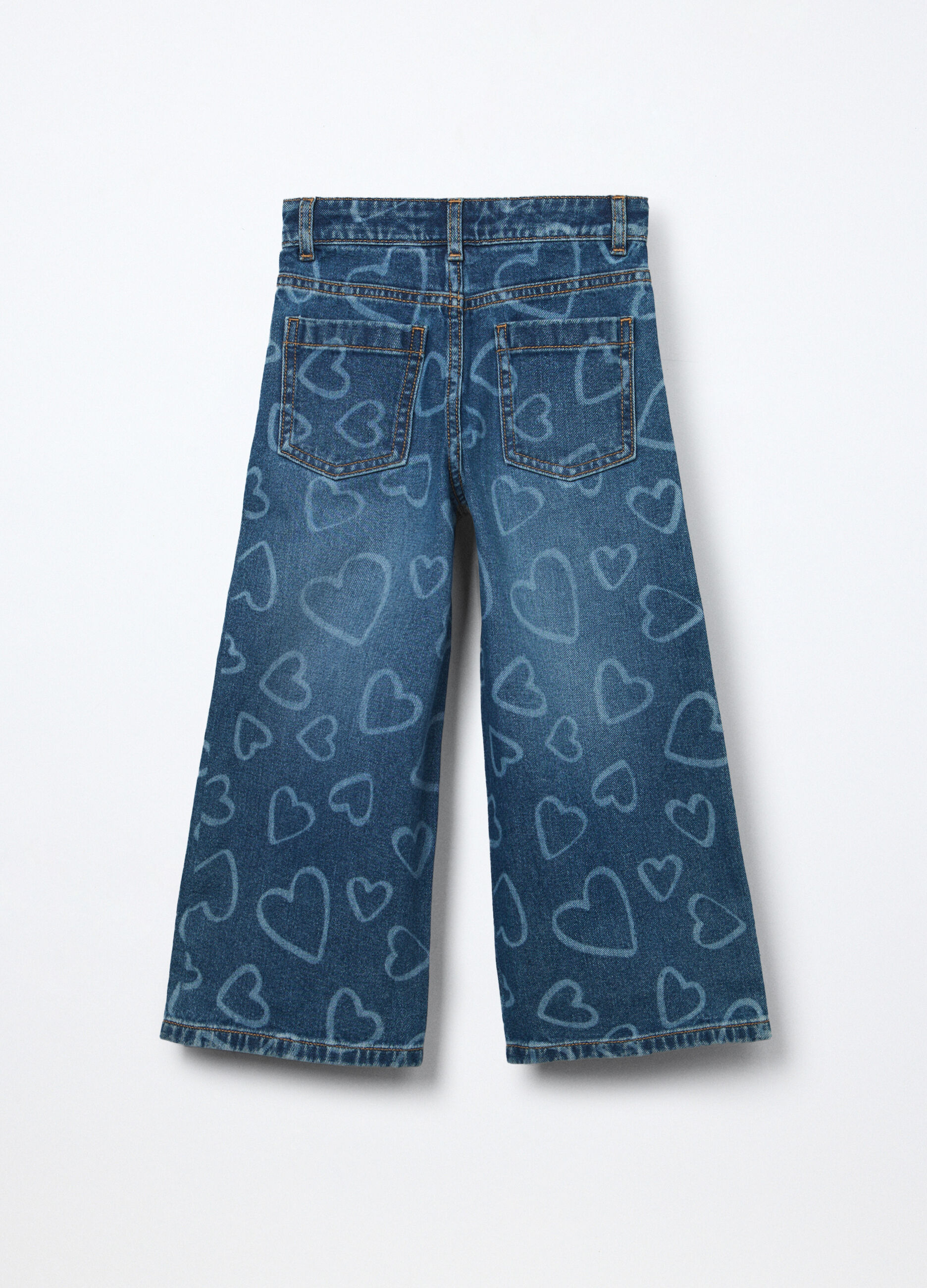 Pantaloni wide leg in denim di puro cotone bambina_1